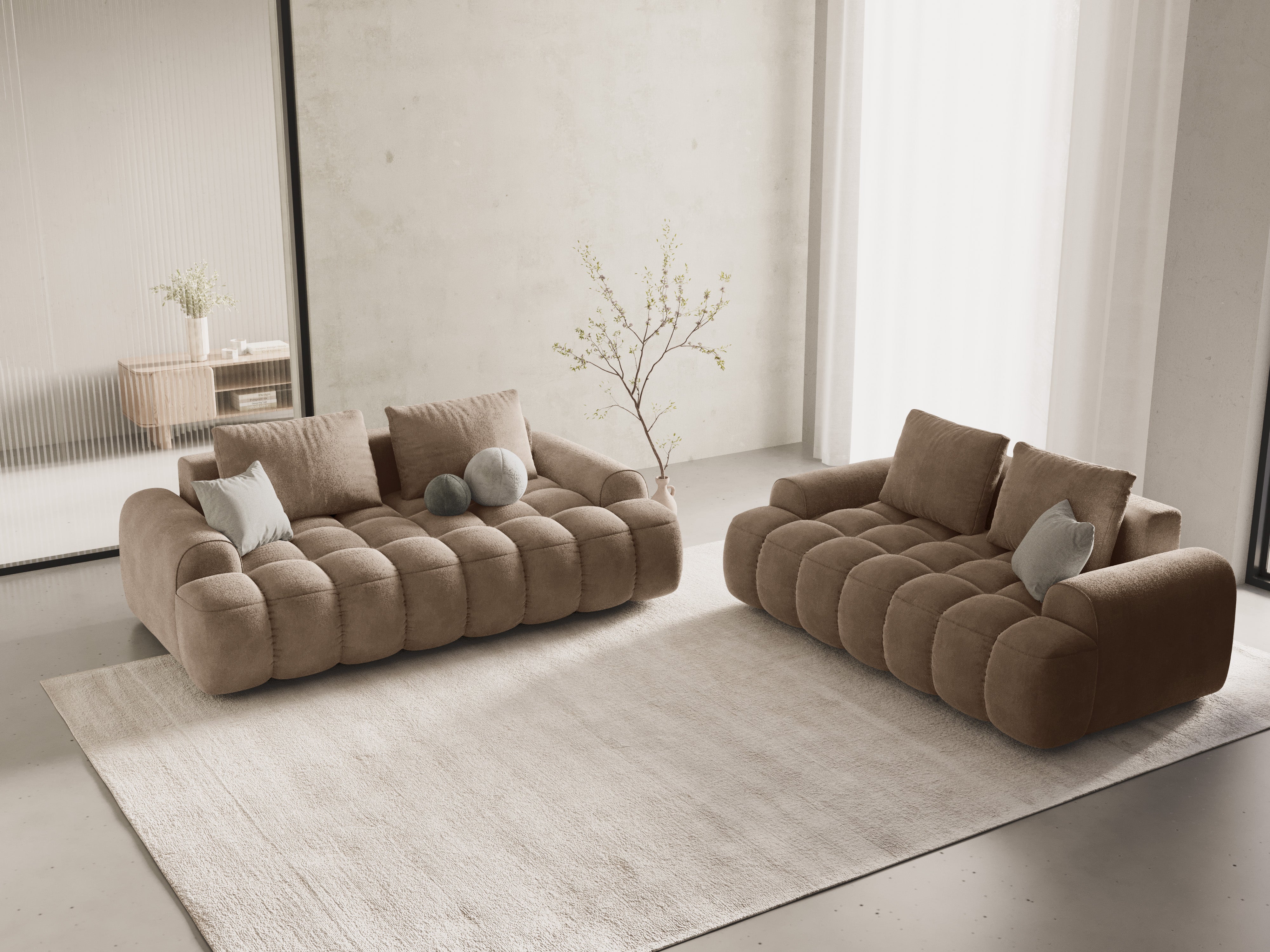 Velvet 2-Seater Sofa LINZ Dark Beige