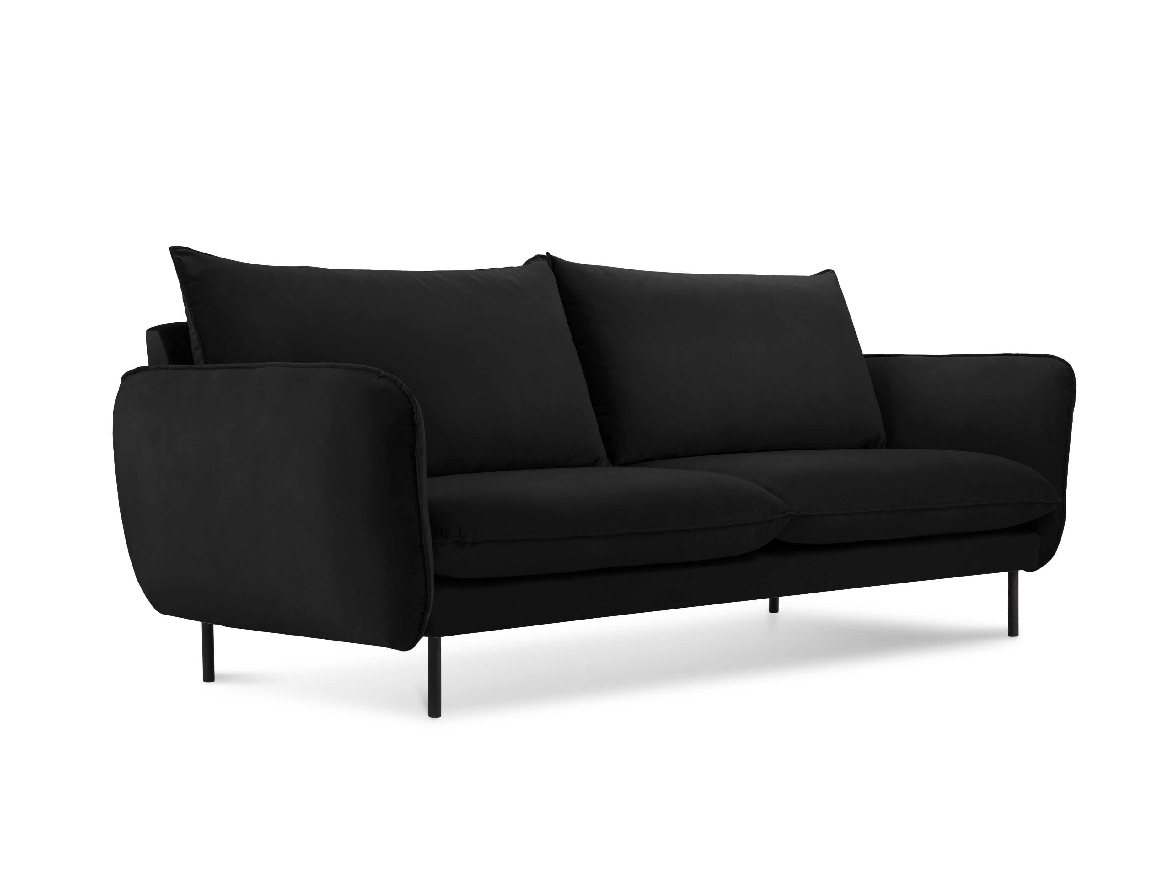 Sofa z jemného velúru pre 2 osoby VIENNA čierna s čiernym podstavcom