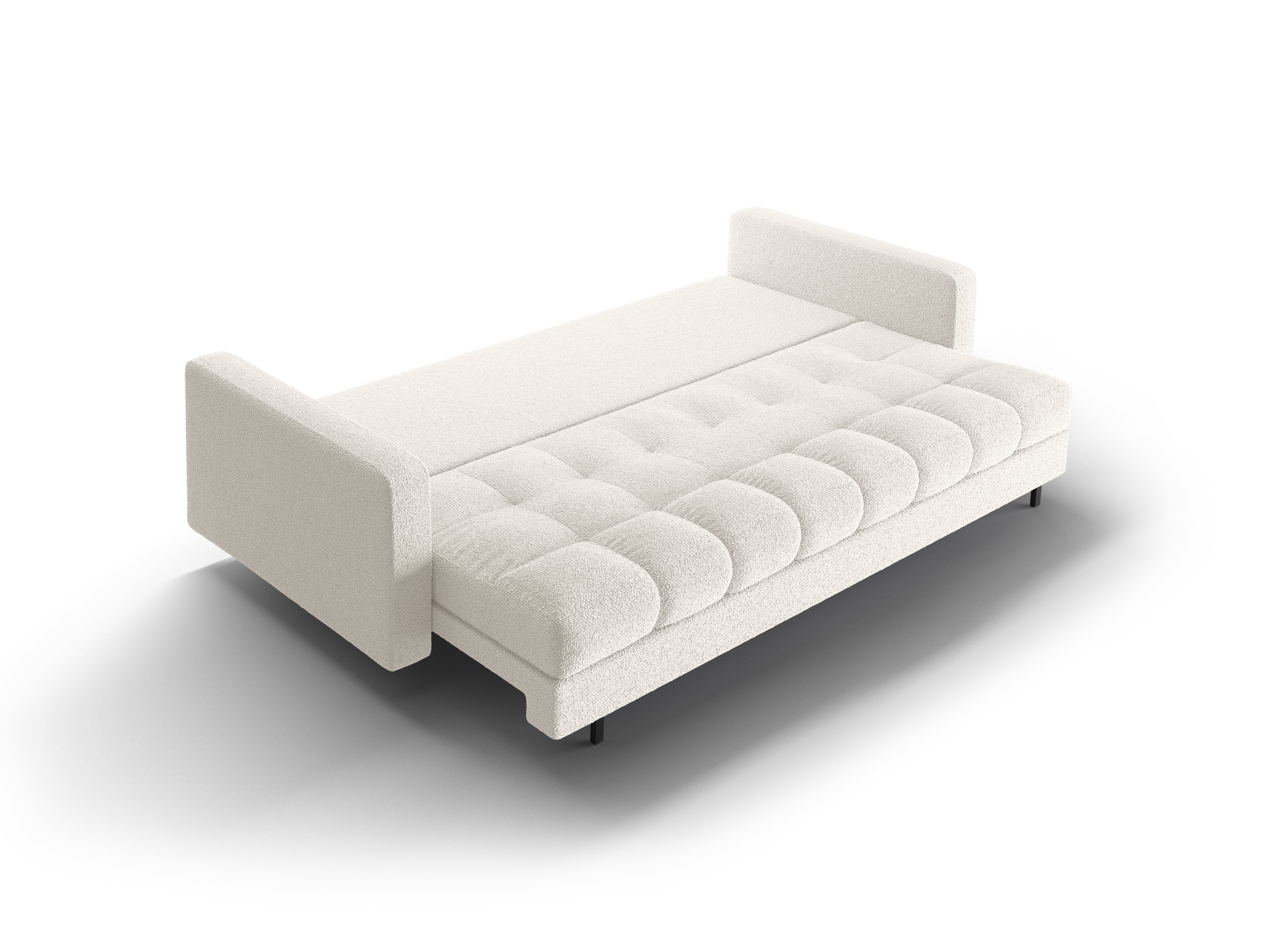 Sofa pre 3 osoby s funkciou spania BALI biela bouclé s čiernym podstavcom