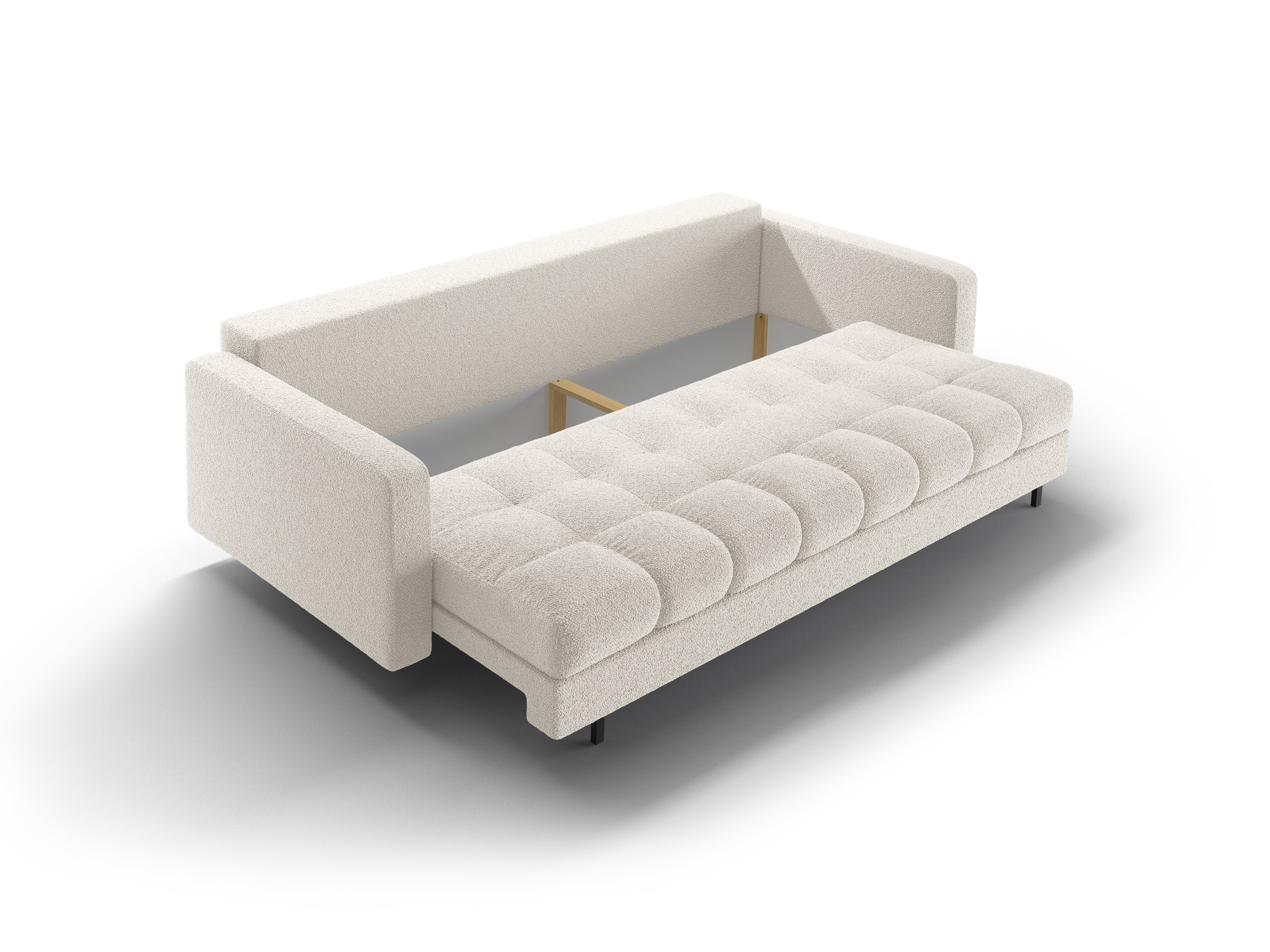 Sofa pre 3 osoby s funkciou spania BALI biela bouclé s čiernym podstavcom