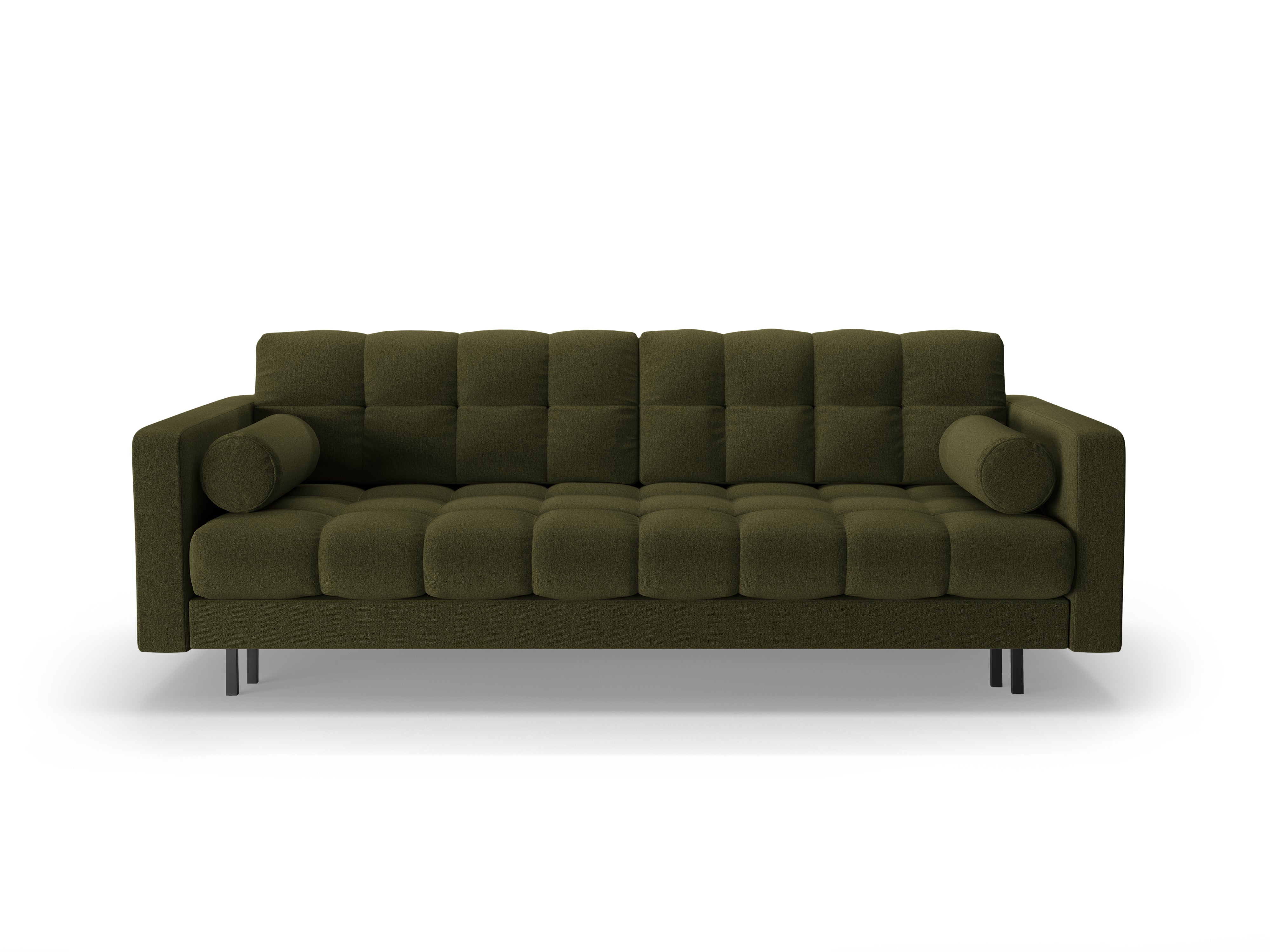 Velvet 3-seater sofa with sleeping function BALI in dark green with a black base