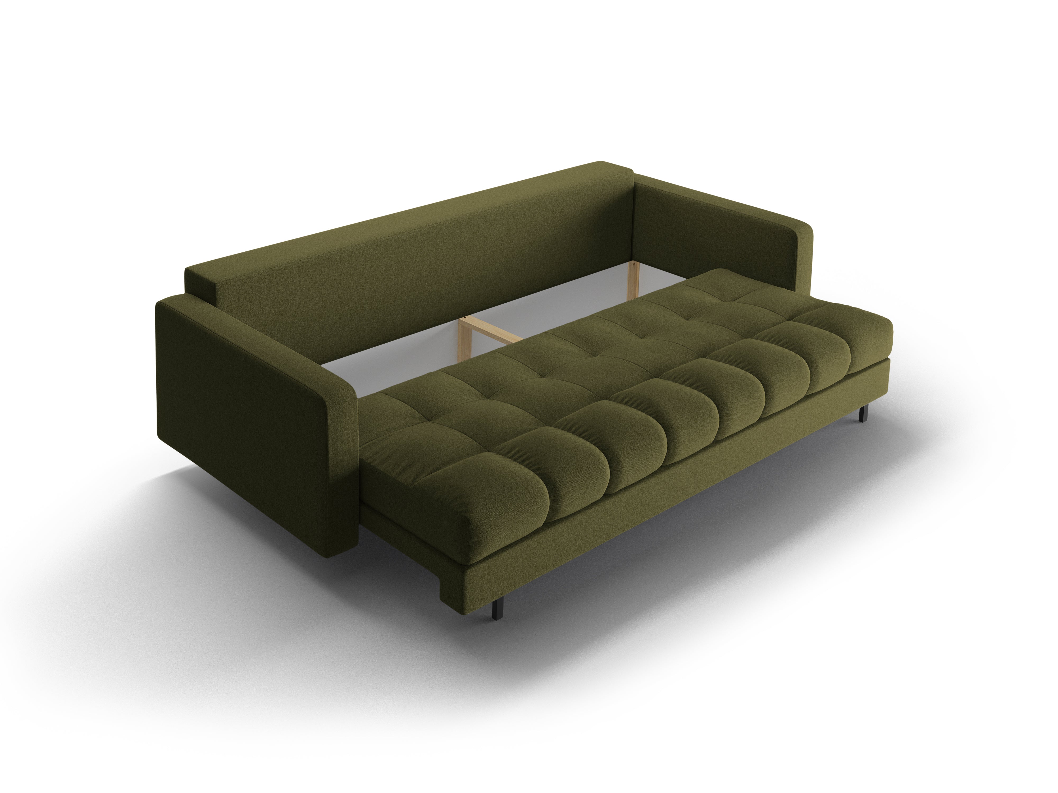 Velvet 3-seater sofa with sleeping function BALI in dark green with a black base