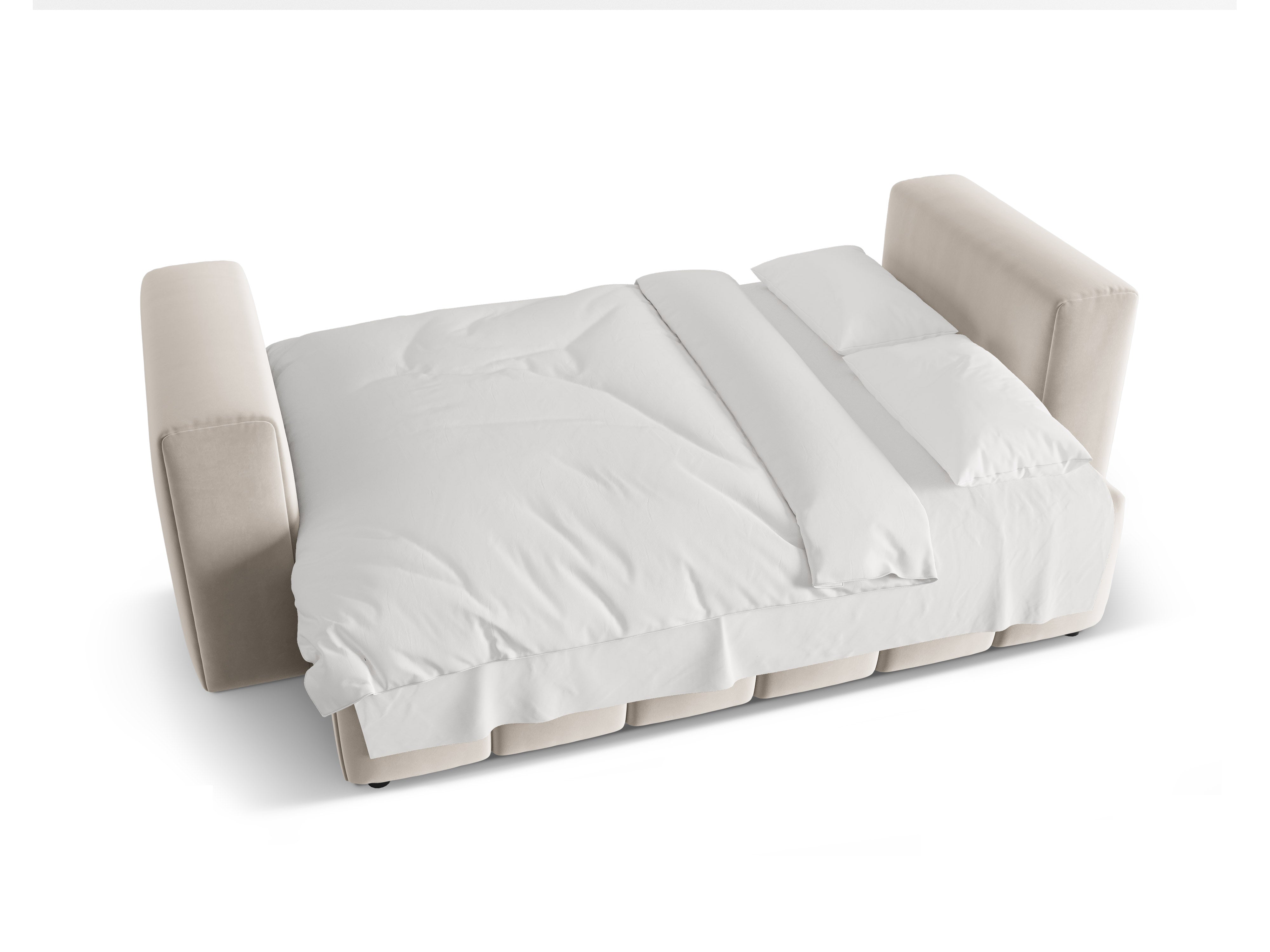 Velvet 3-Seater Sofa with Sleeping Function VERONA Ecru