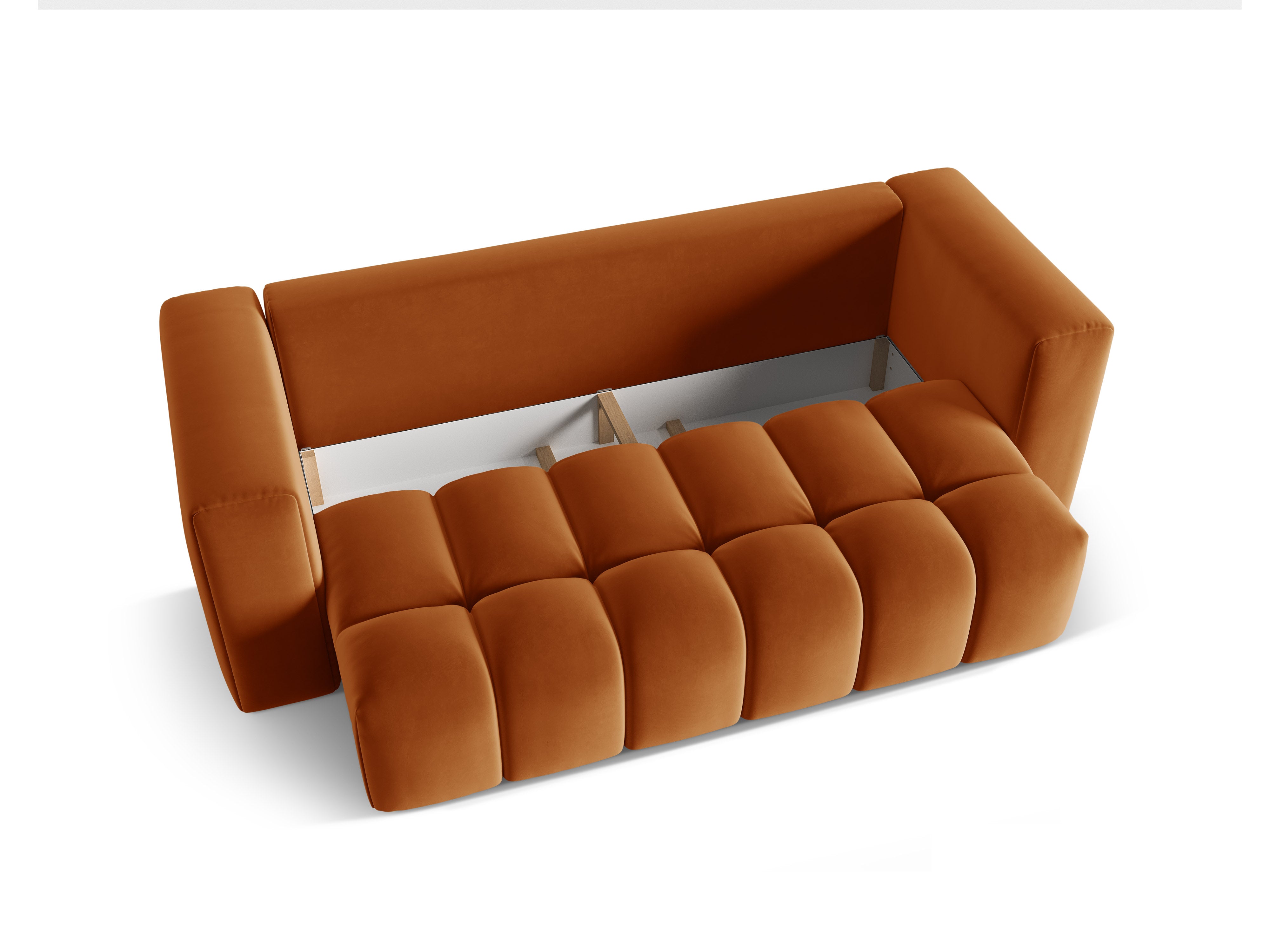 Sofa z jemného zamatového materiálu pre 3 osoby s funkciou spania VERONA tehlová