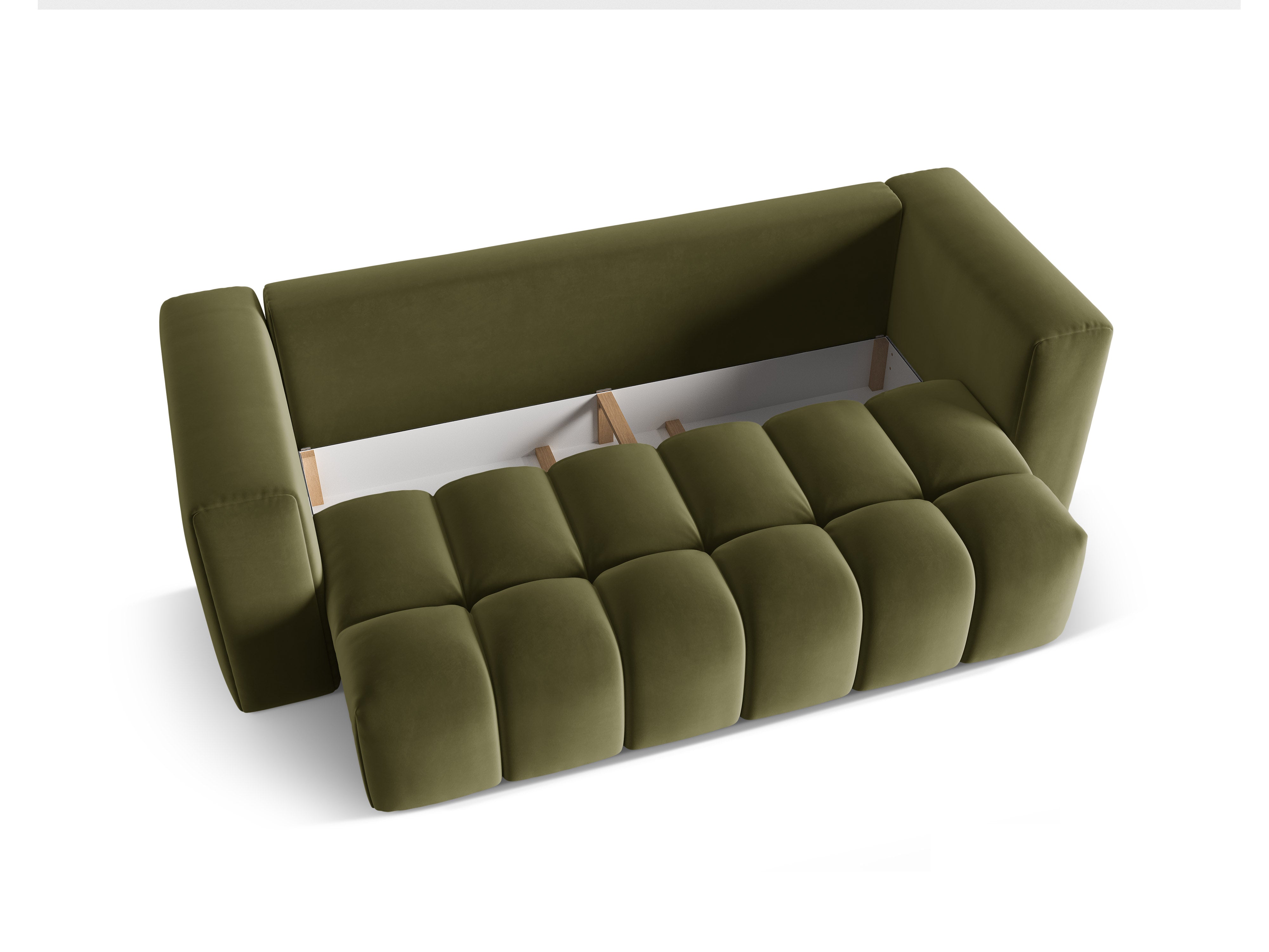 Sofa z jemného zamatového materiálu pre 3 osoby s funkciou spania VERONA svetlozelená