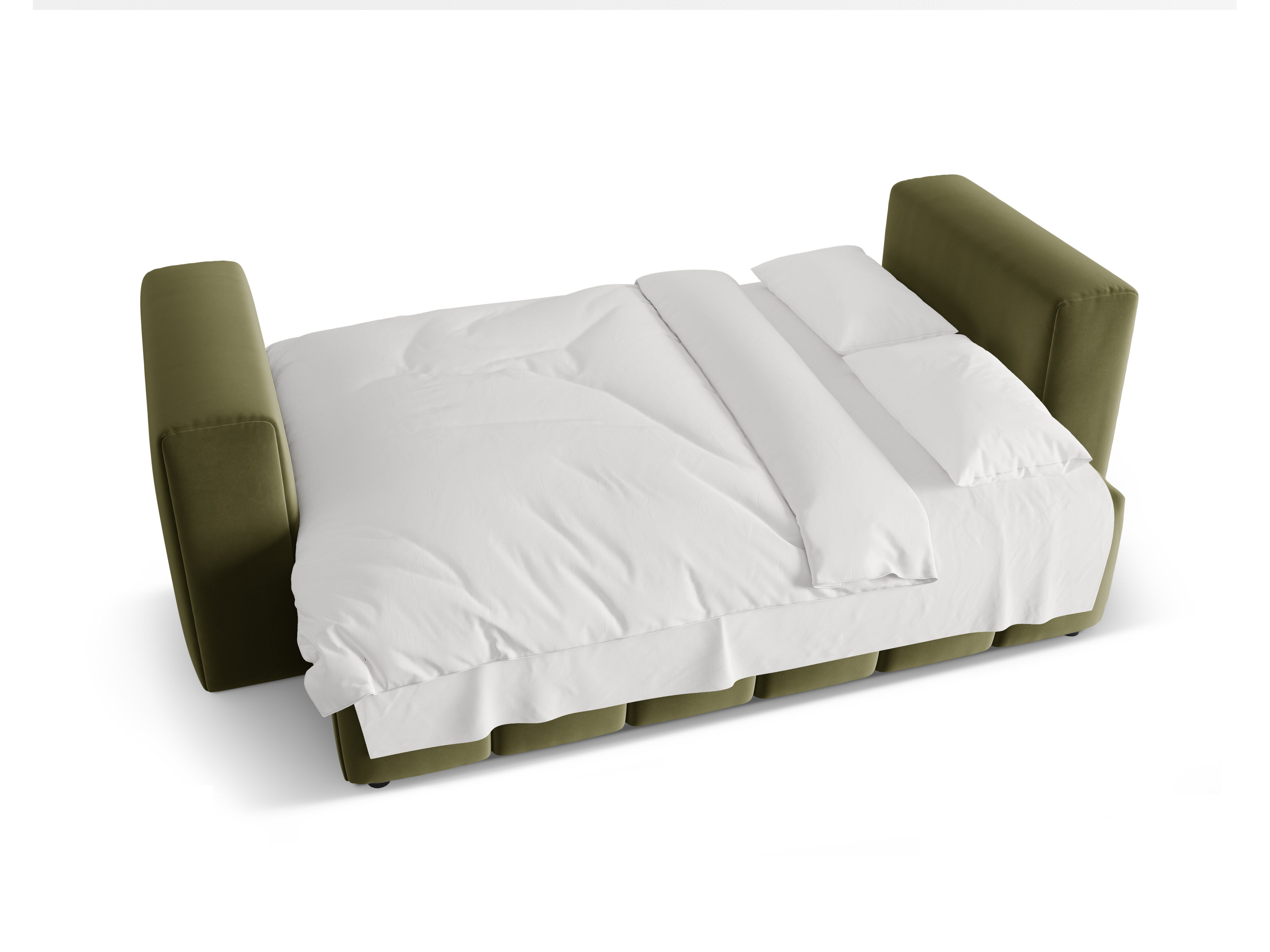 Sofa z jemného zamatového materiálu pre 3 osoby s funkciou spania VERONA svetlozelená