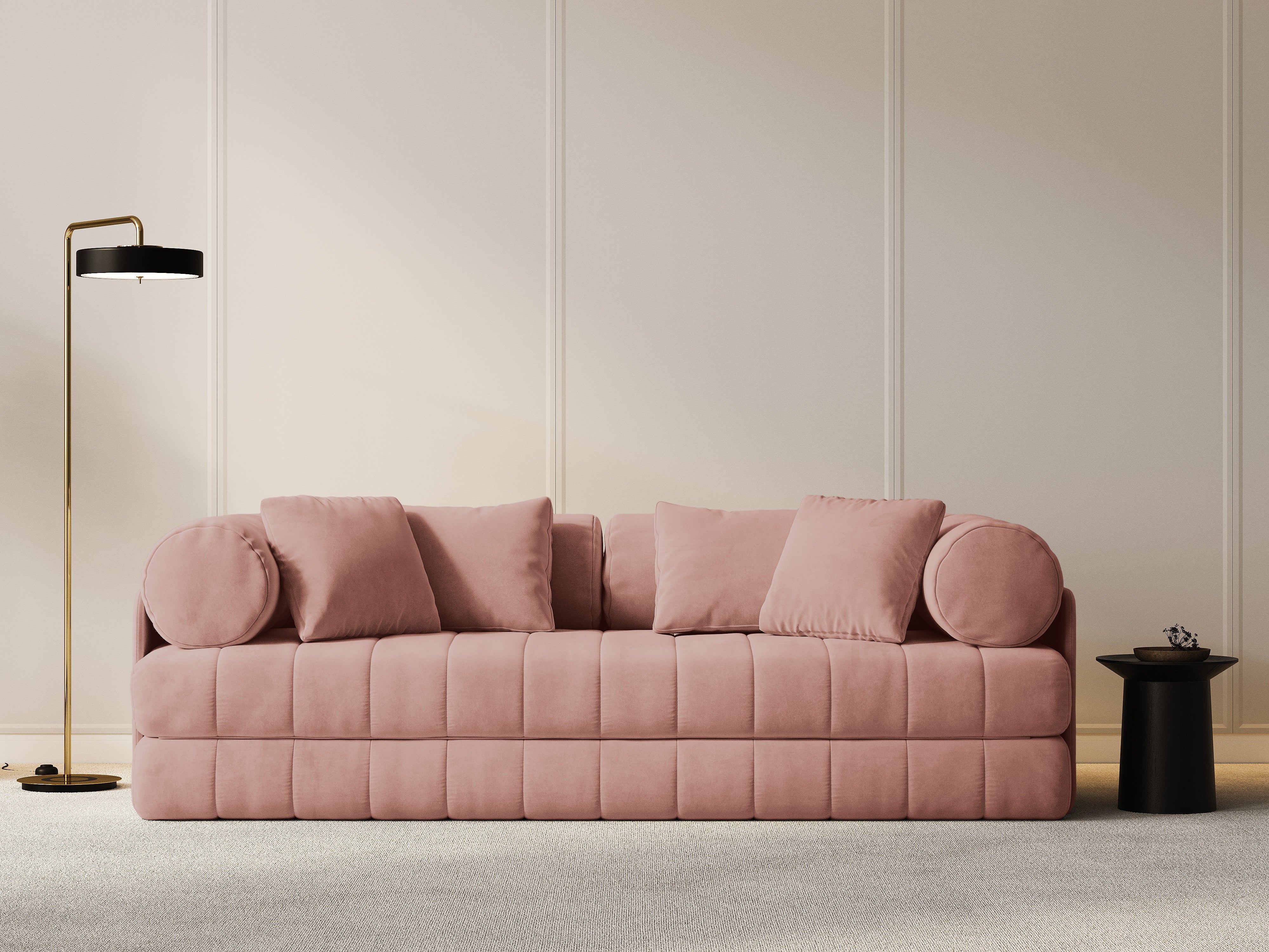 Velvet 3-Seater Sofa with Sleeping Function KEMI Pink