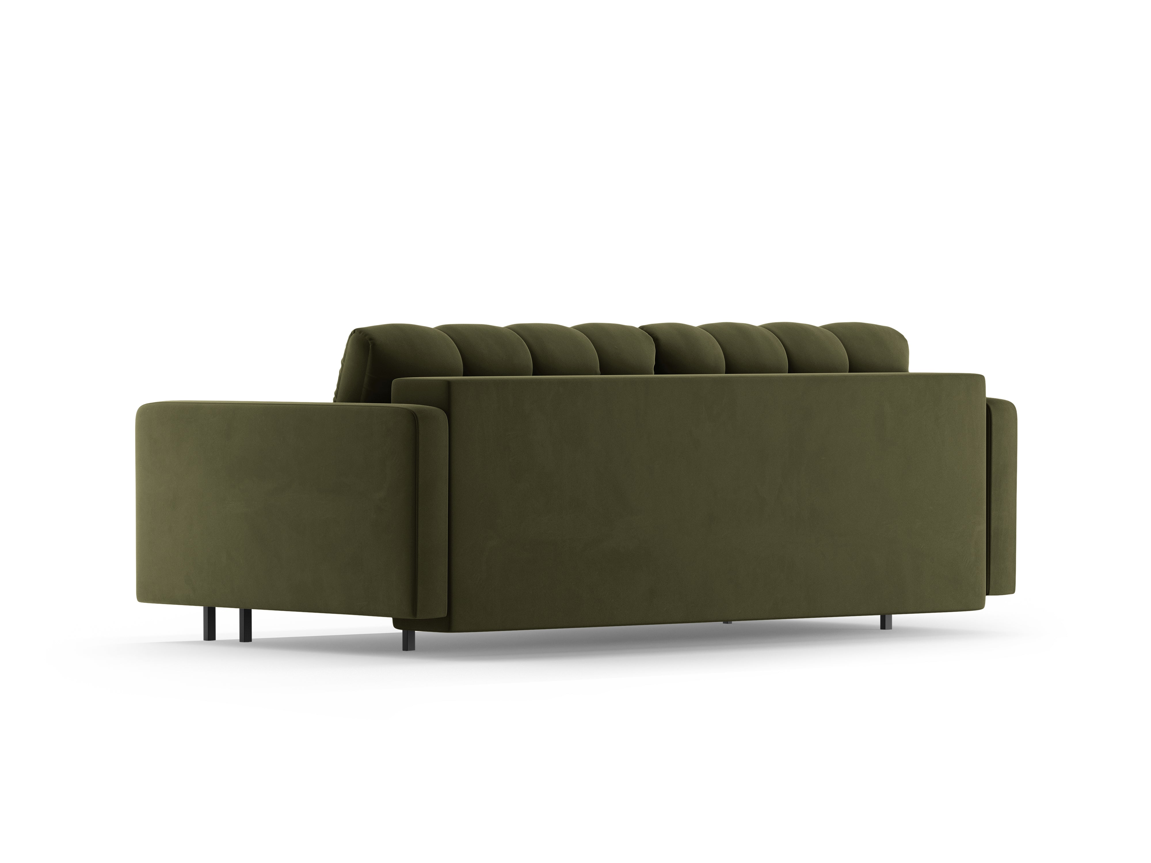 Green velvet 3-seater sofa with a sleeping function BALI with a black base