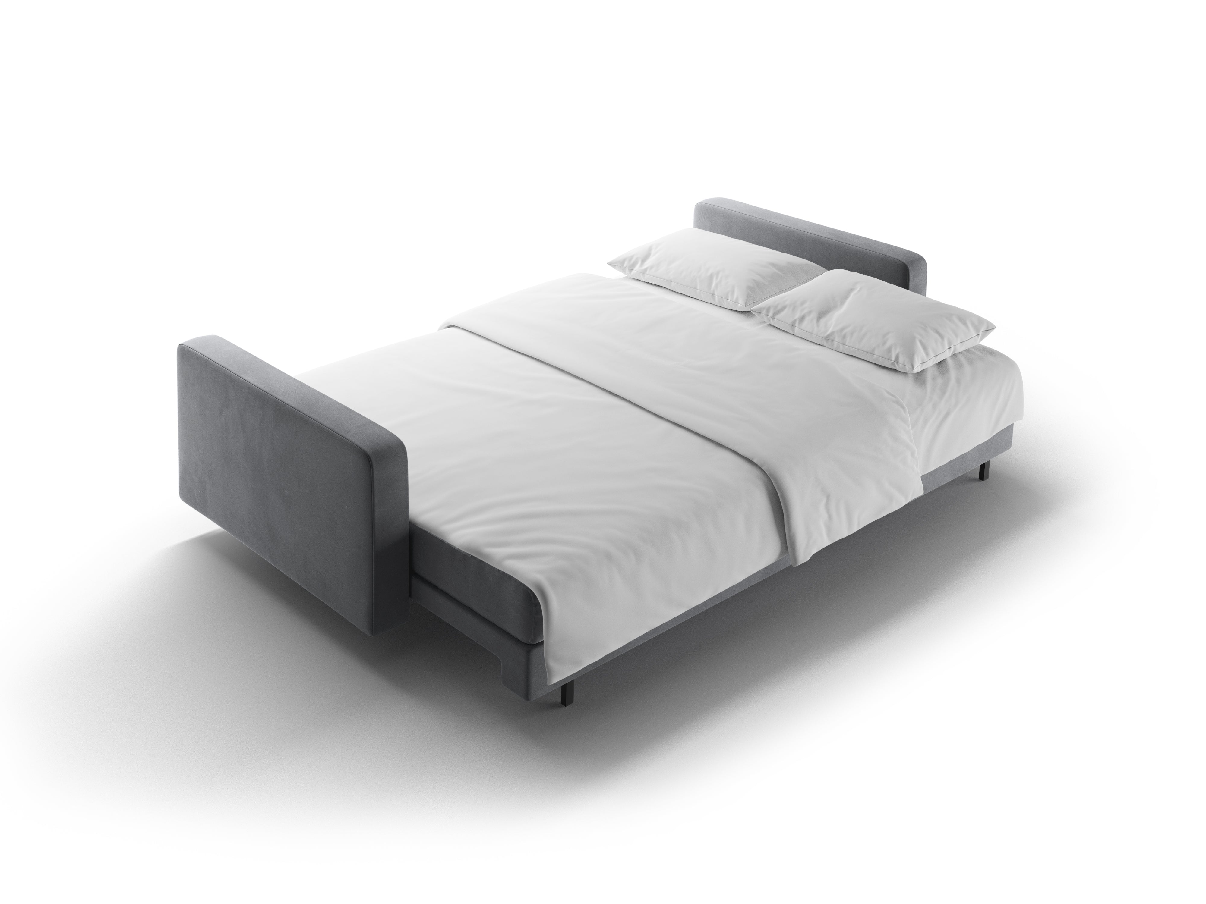 3-seater velvet sofa with sleeping function BALI light gray with black base