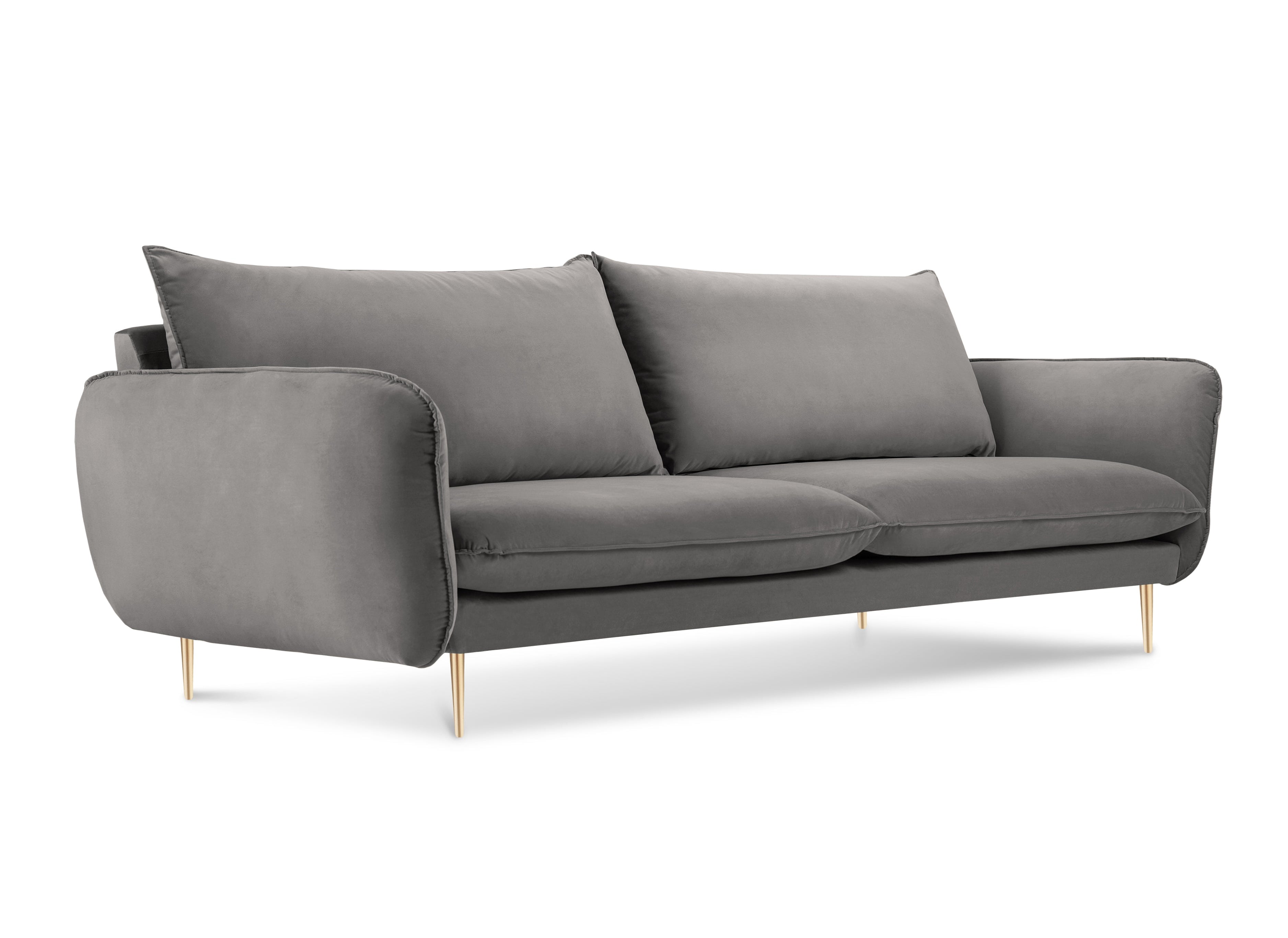 Velvet 3-Seater Sofa VIENNA Light Gray with Gold Base