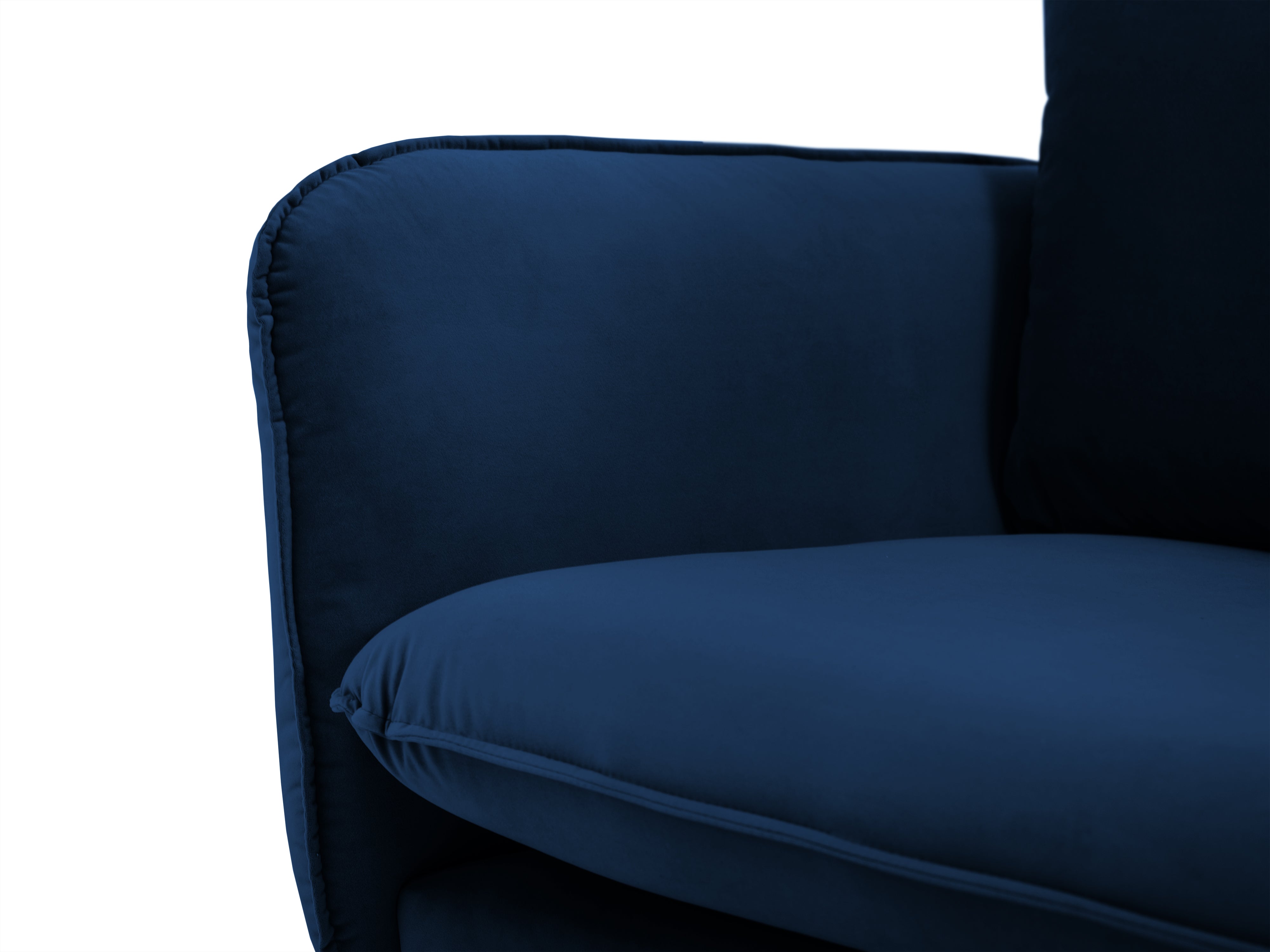 Sofa z jemného velúru 3-miestna VIENNA kráľovsky modrá s čiernym podstavcom