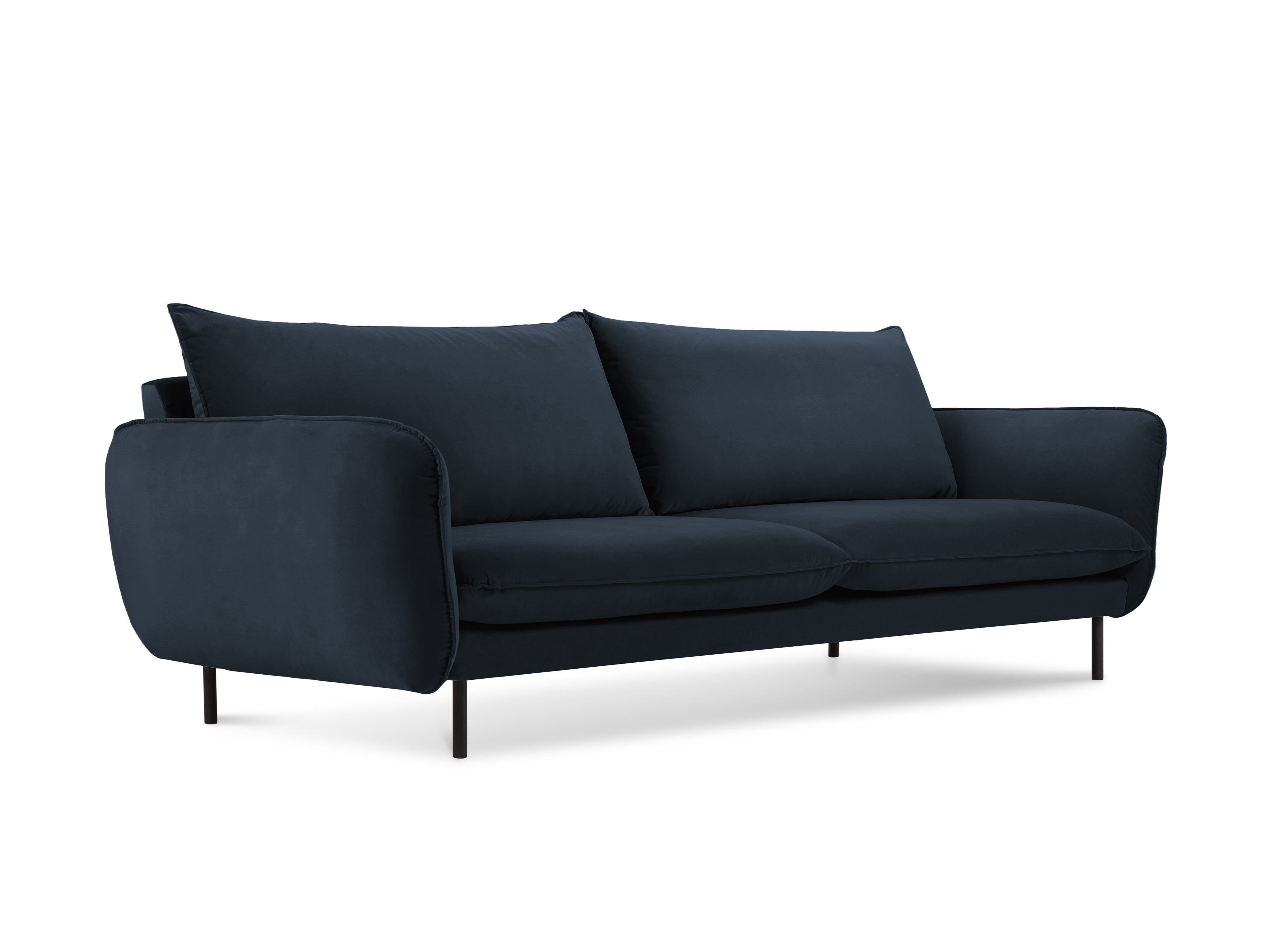 Sofa z jemného zamatového materiálu 3-miestna VIENNA tmavomodrá s čiernym podstavcom