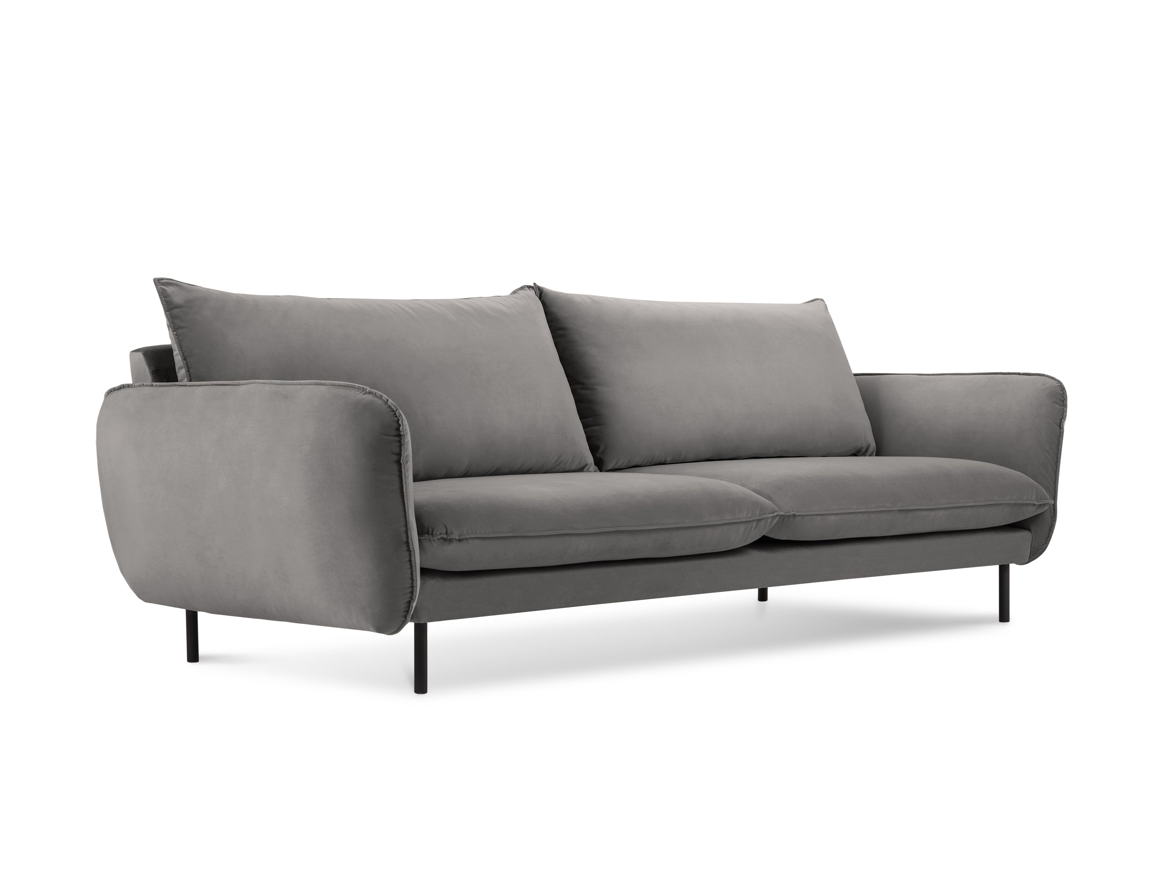 Velvet sofa 3-seater VIENNA light gray with black base