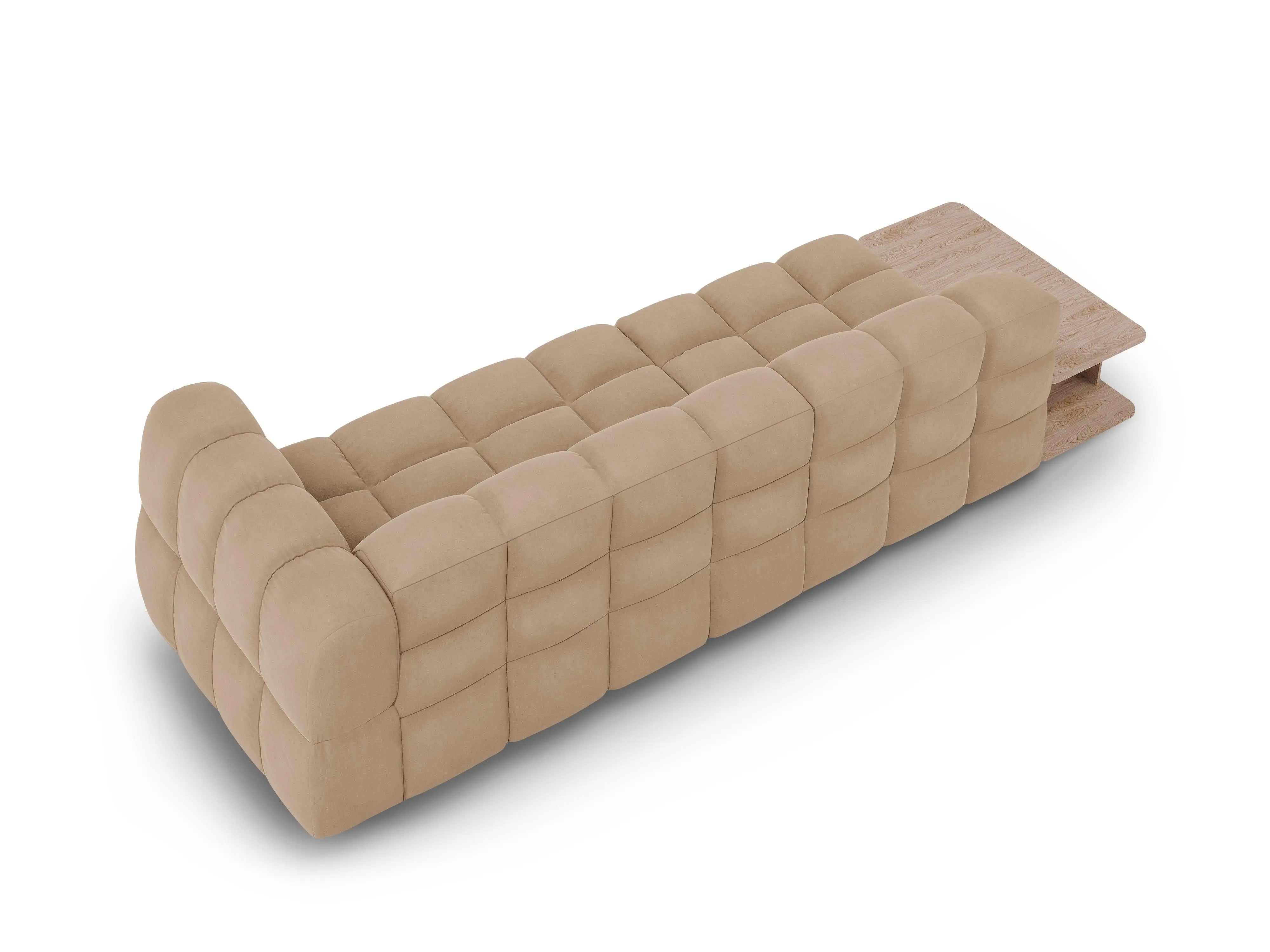 Sofa aksamitna lewostronna 4-osobowa otwarta ze stolikiem SKY piaskowy – Cosmopolitan Design