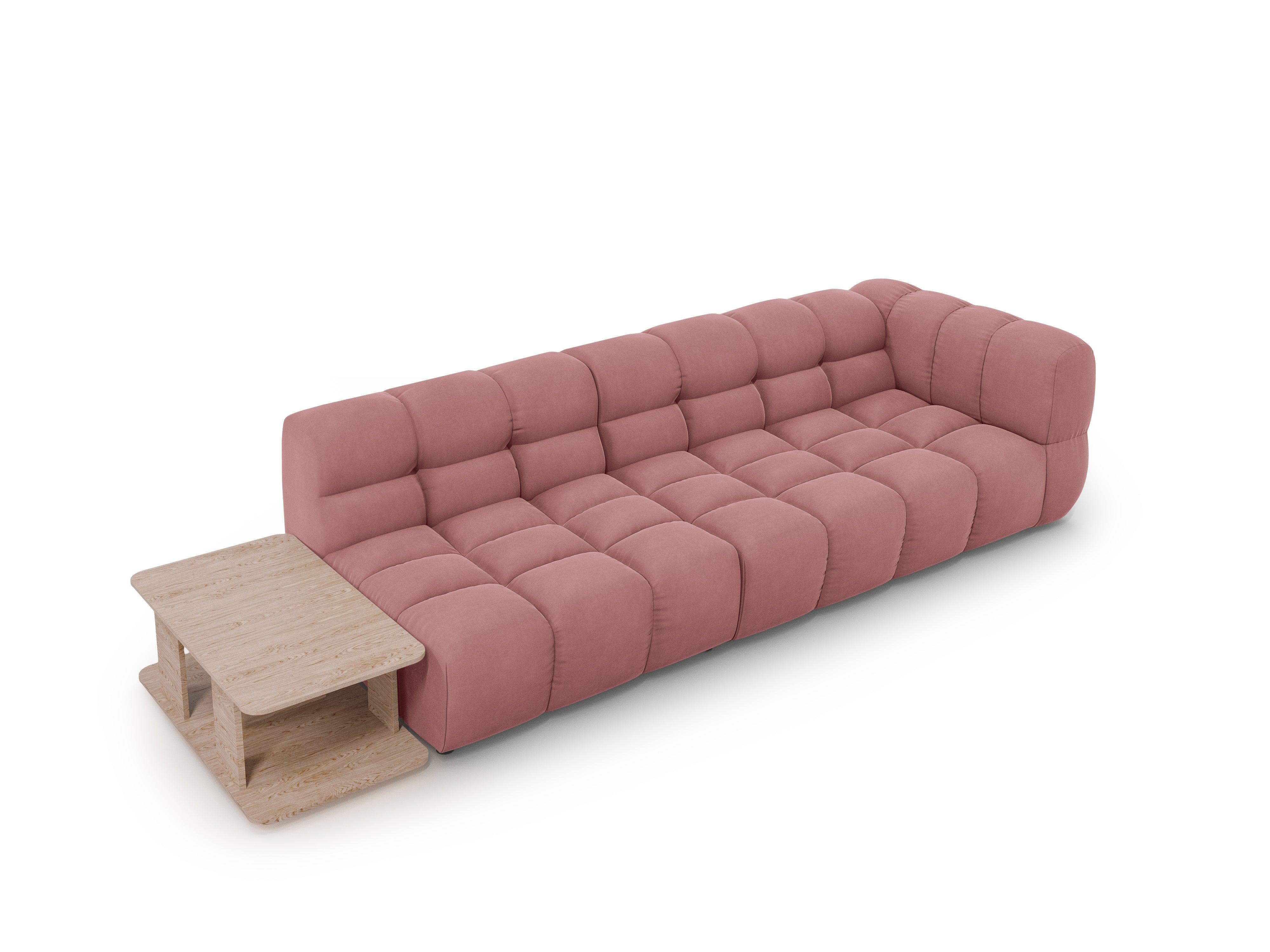 Sofa aksamitna lewostronna 4-osobowa otwarta ze stolikiem SKY łososiowy Cosmopolitan Design Eye on Design