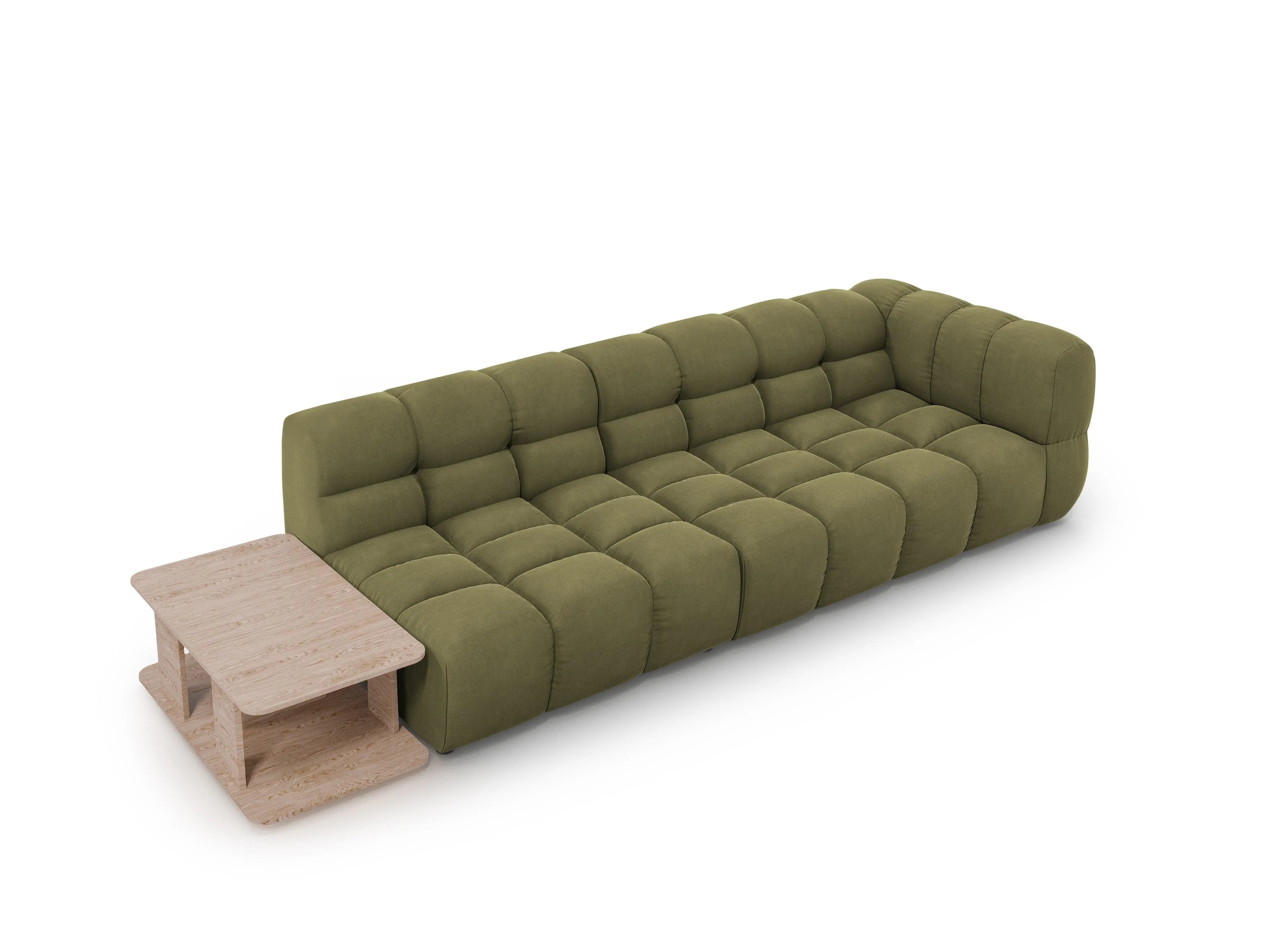 Sofa aksamitna lewostronna 4-osobowa otwarta ze stolikiem SKY jasnozielony – Cosmopolitan Design