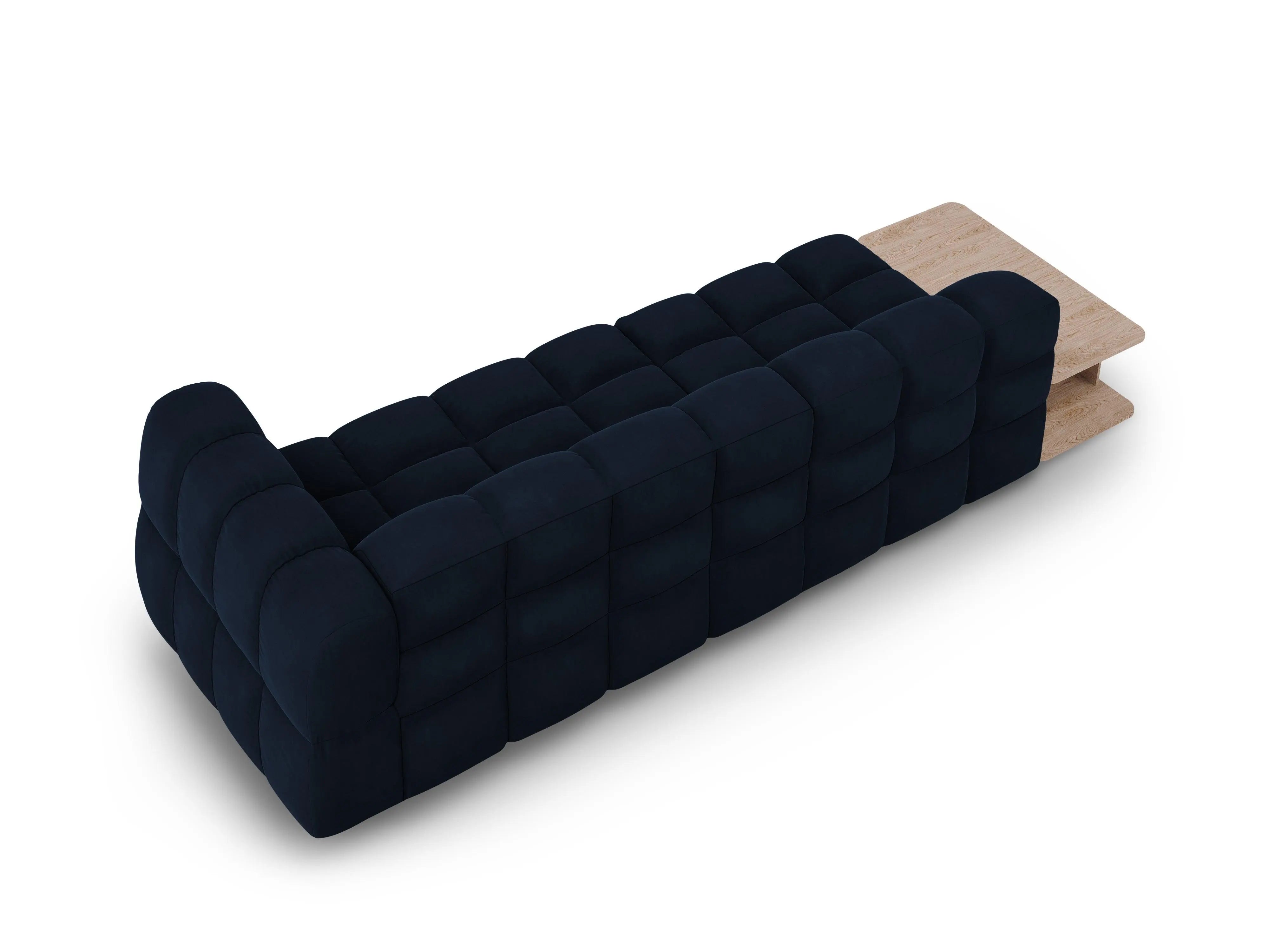 Sofa aksamitna lewostronna 4-osobowa otwarta ze stolikiem SKY granat królewski – Cosmopolitan Design