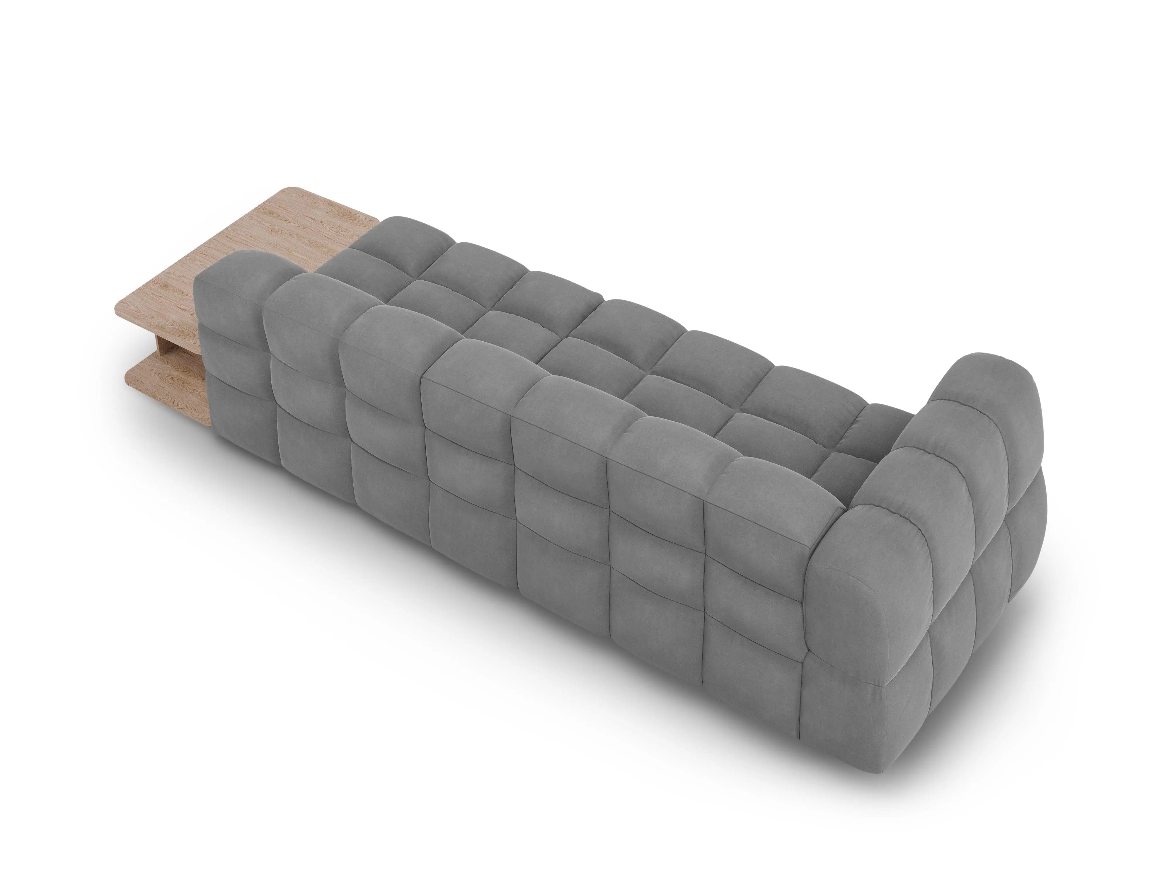 Sofa aksamitna prawostronna 4-osobowa otwarta ze stolikiem SKY jasnoszary – Cosmopolitan Design