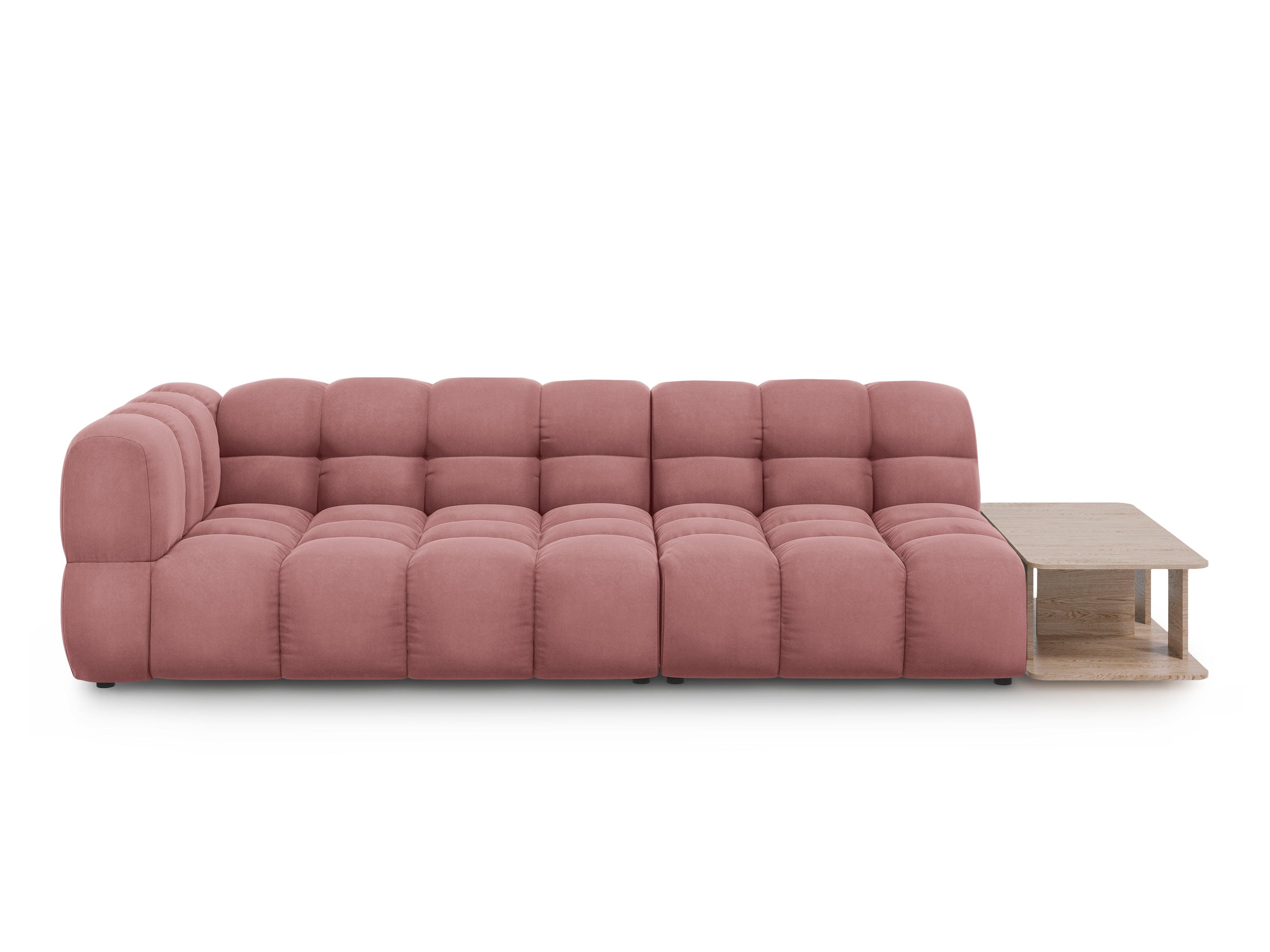 Sofa aksamitna prawostronna 4-osobowa otwarta ze stolikiem SKY łososiowy Cosmopolitan Design Eye on Design