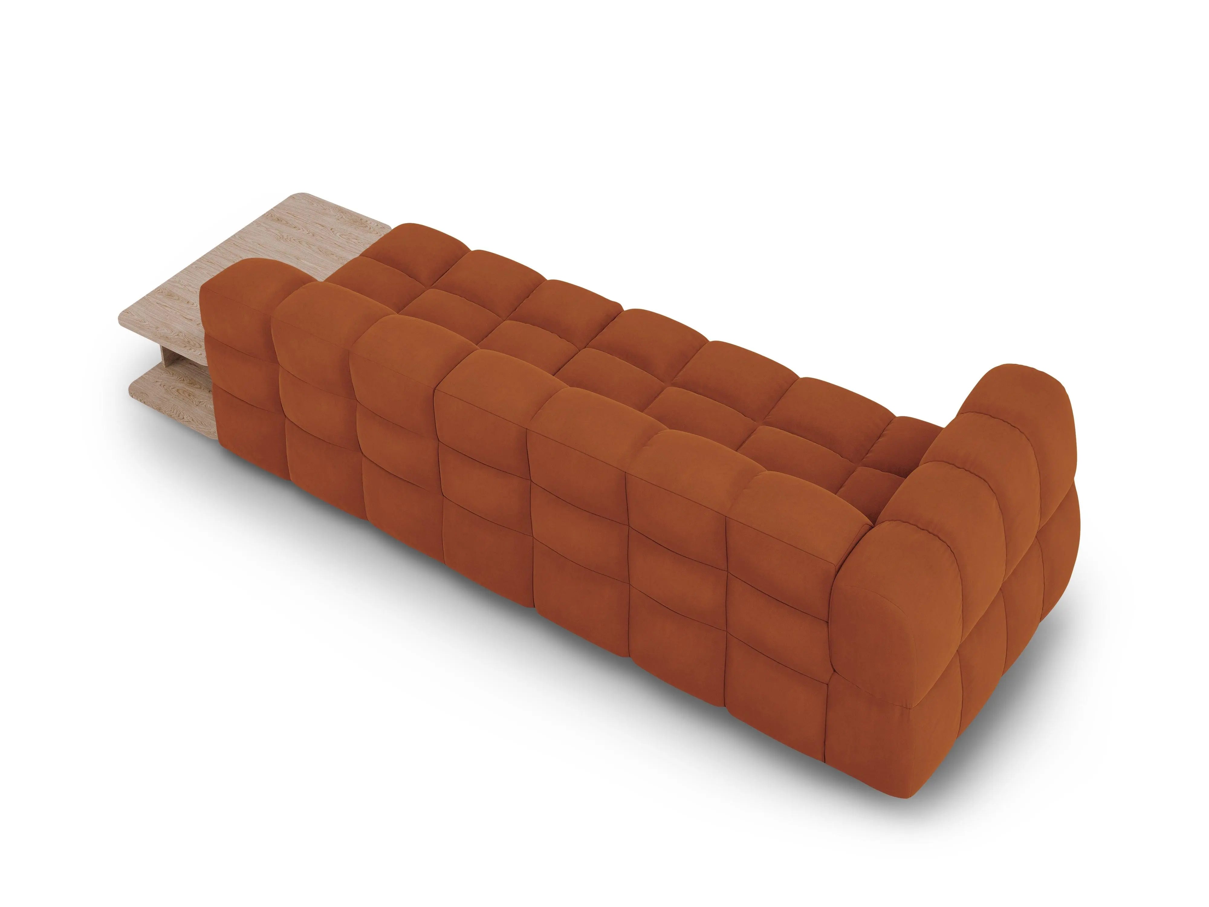 Sofa aksamitna prawostronna 4-osobowa otwarta ze stolikiem SKY terracotta – Cosmopolitan Design