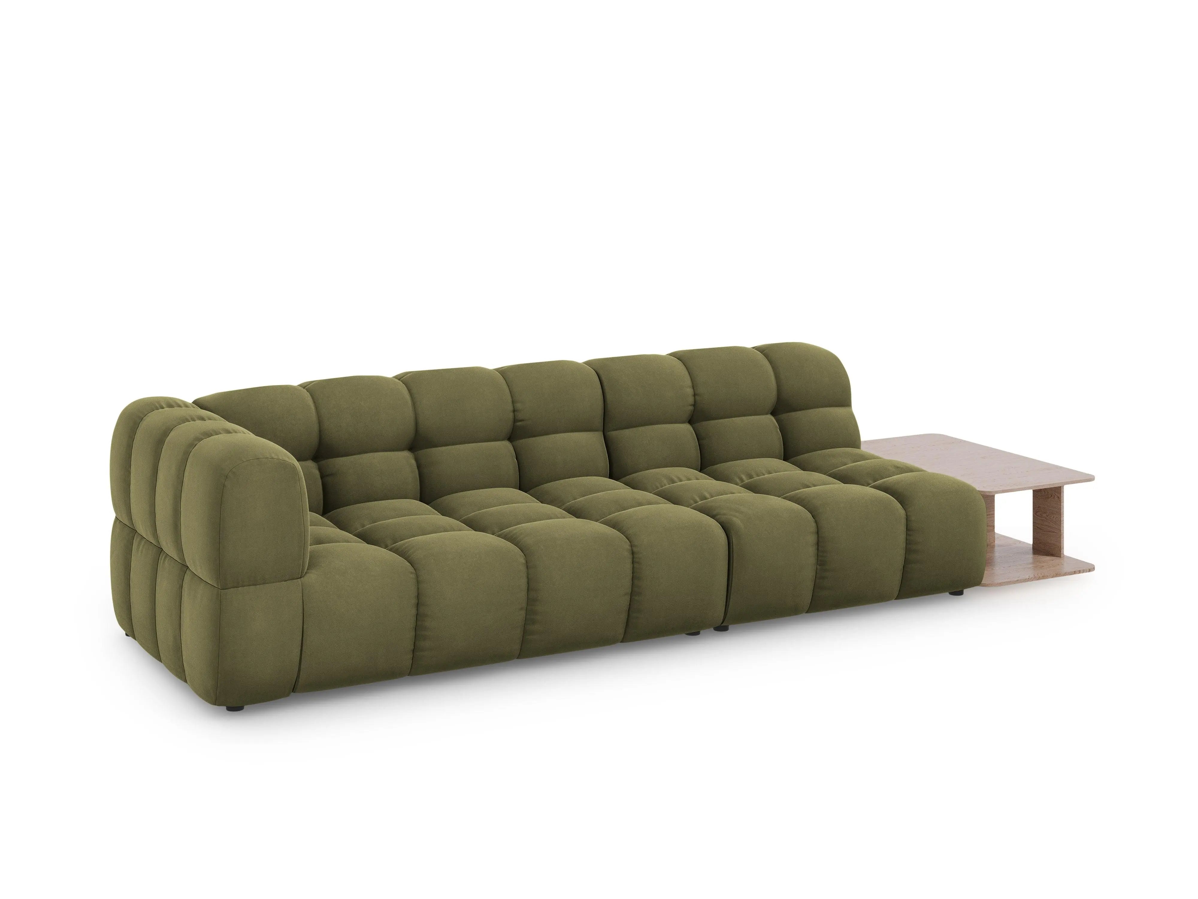 Sofa aksamitna prawostronna 4-osobowa otwarta ze stolikiem SKY jasnozielony – Cosmopolitan Design