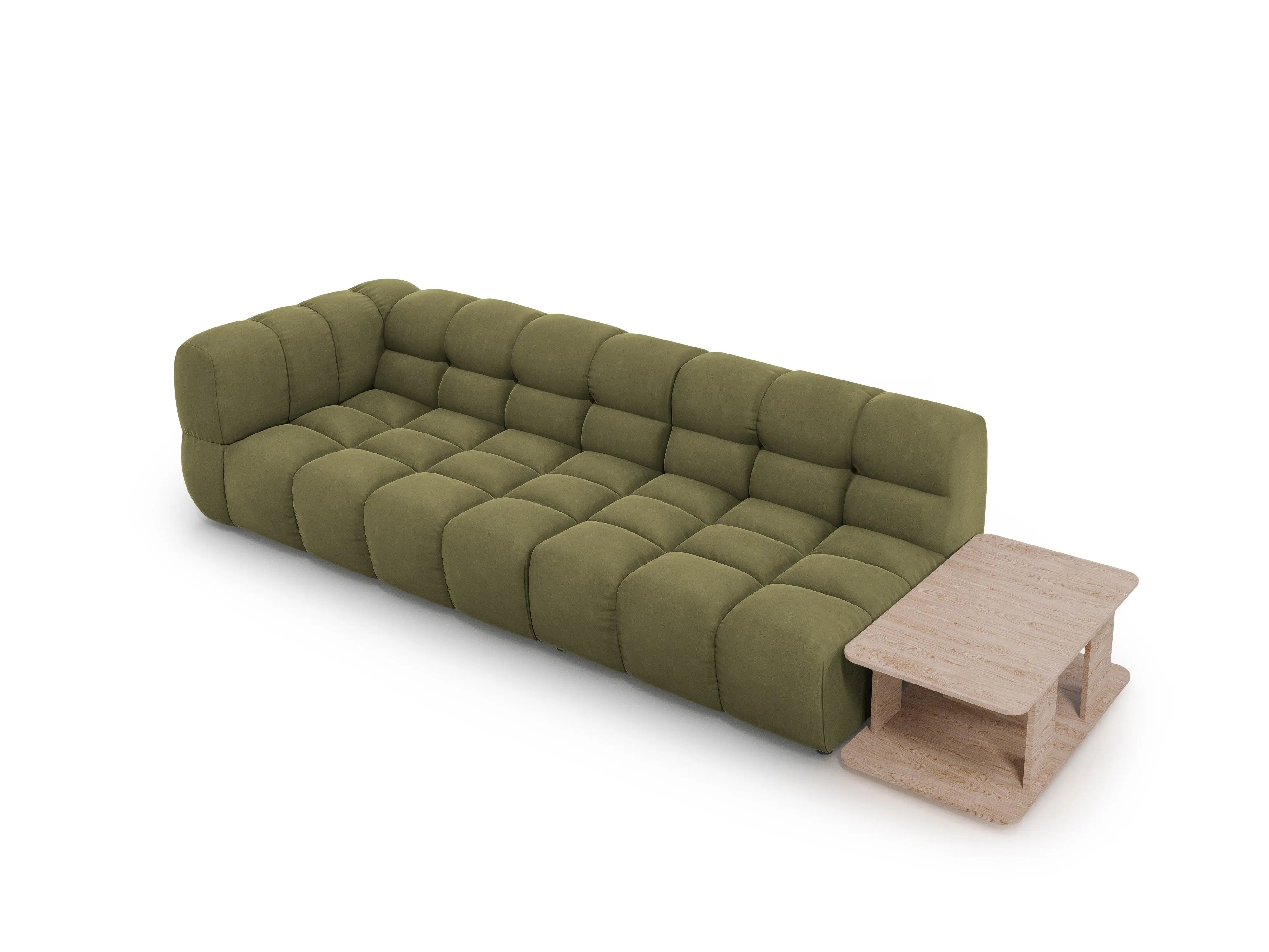 Sofa aksamitna prawostronna 4-osobowa otwarta ze stolikiem SKY jasnozielony – Cosmopolitan Design