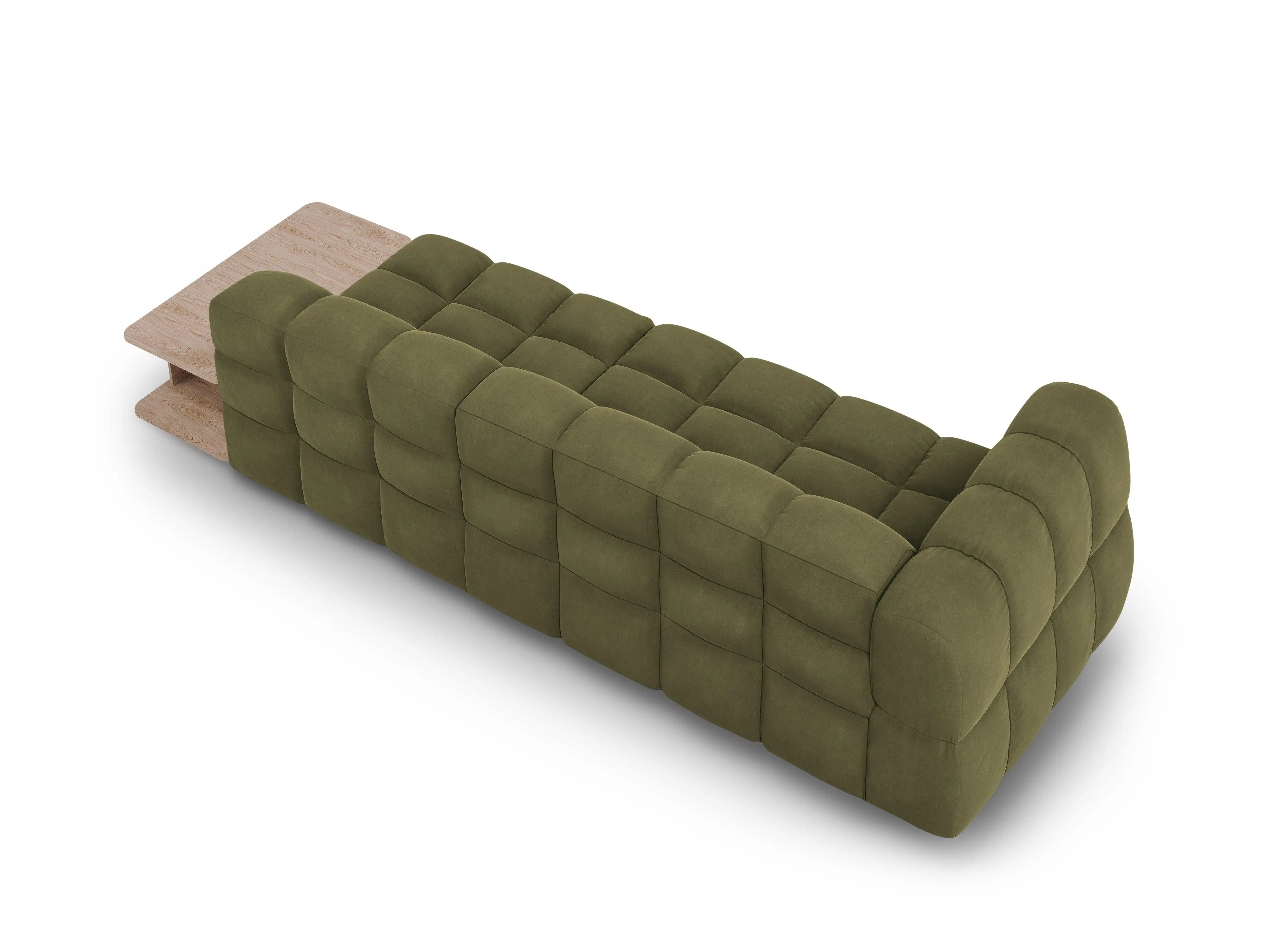 Sofa aksamitna prawostronna 4-osobowa otwarta ze stolikiem SKY jasnozielony – Cosmopolitan Design