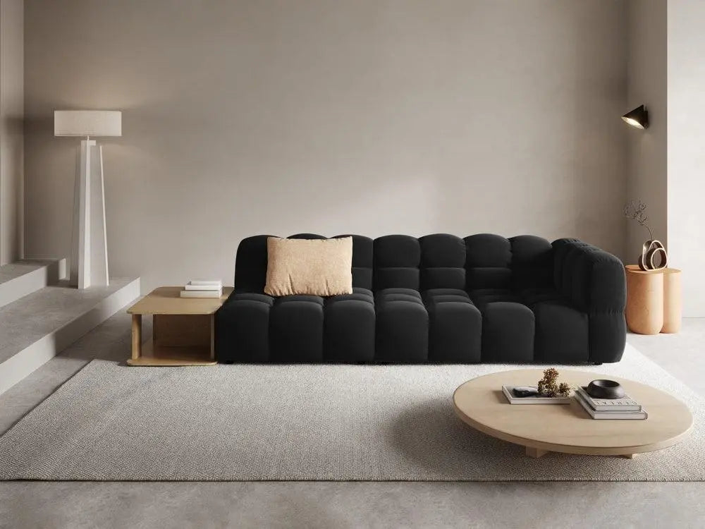 Sofa aksamitna lewostronna 4-osobowa otwarta ze stolikiem SKY czarny – Cosmopolitan Design