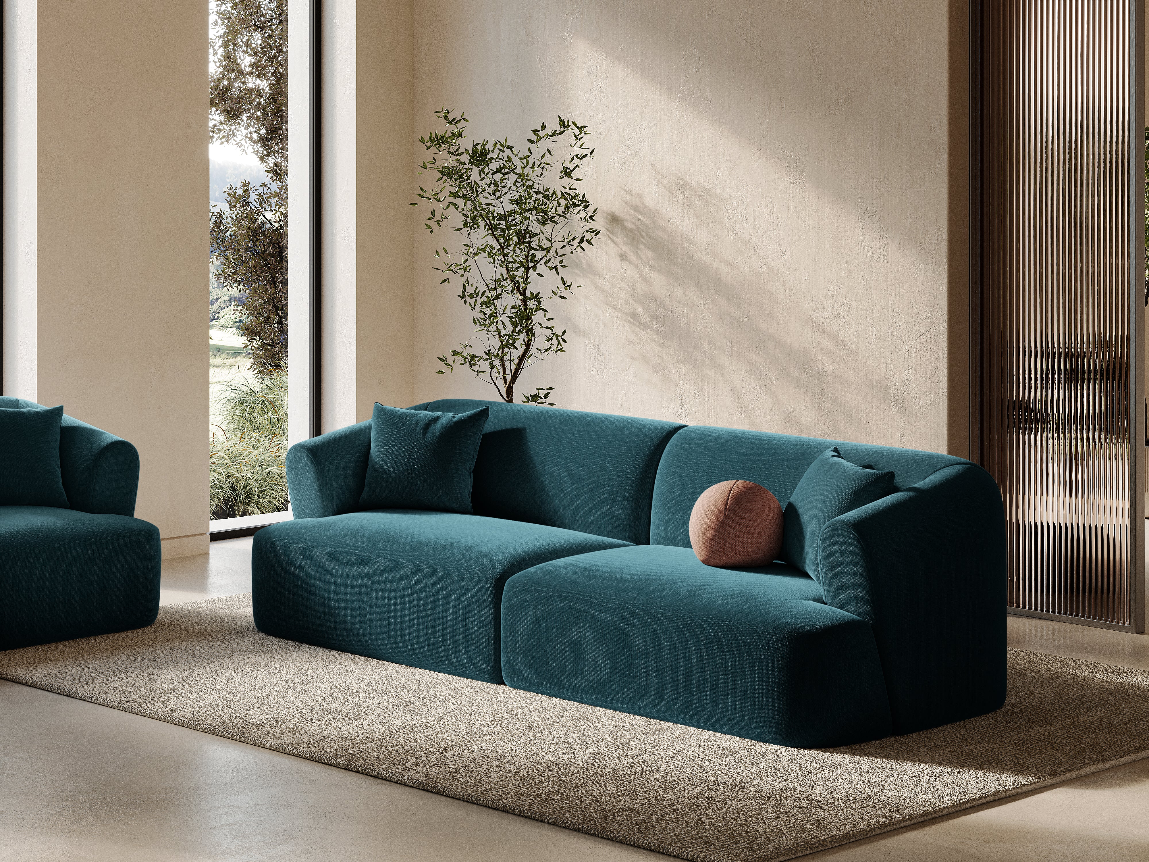 Sofa z jemného velúru pre 4 osoby CAMPI petrol