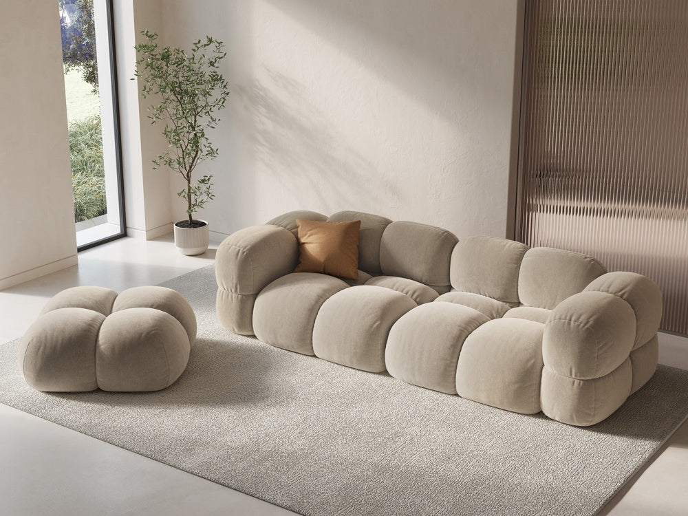 Sofa pre 4 osoby z jemného zamatového materiálu LORETTO béžová