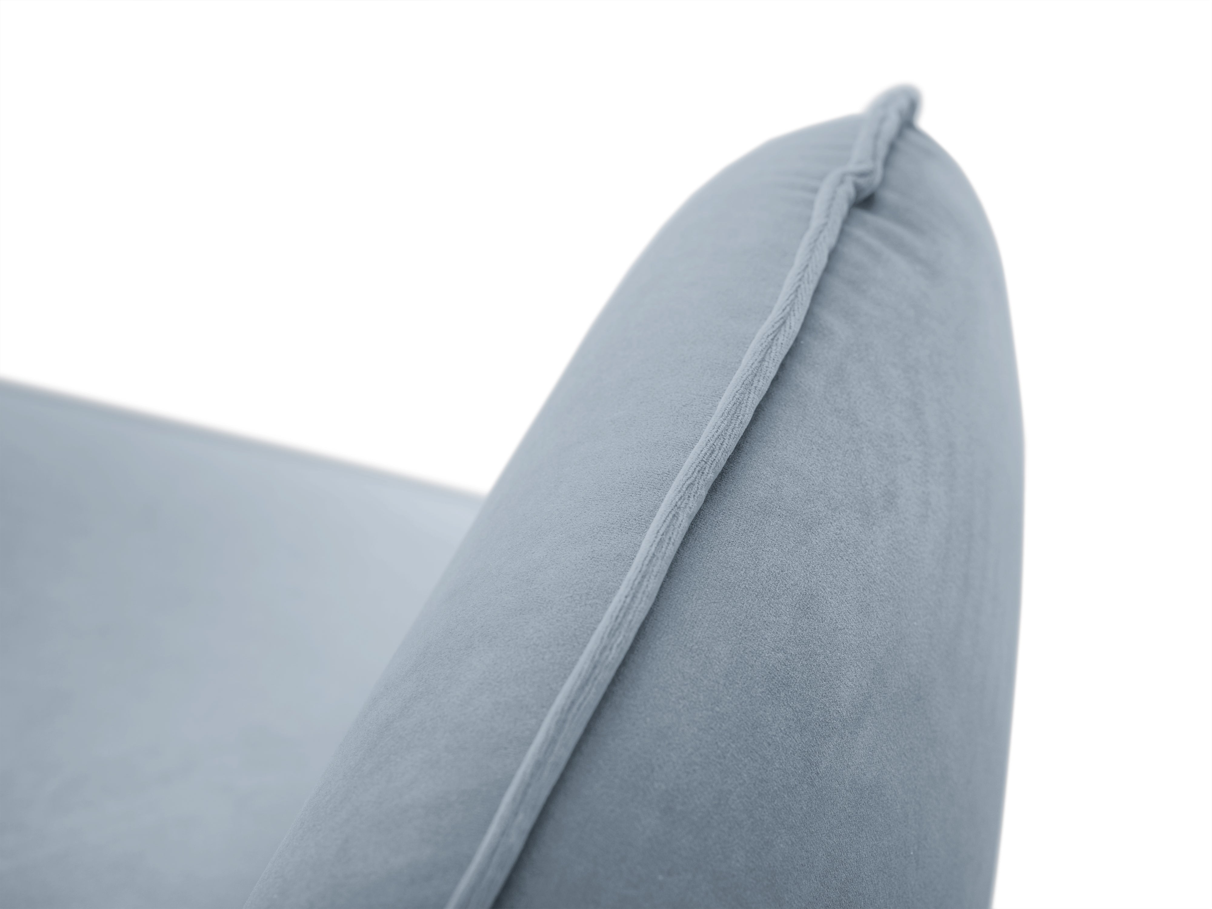 Sofa z jemného zamatového materiálu pre 4 osoby VIENNA svetlomodrá so zlatým podstavcom