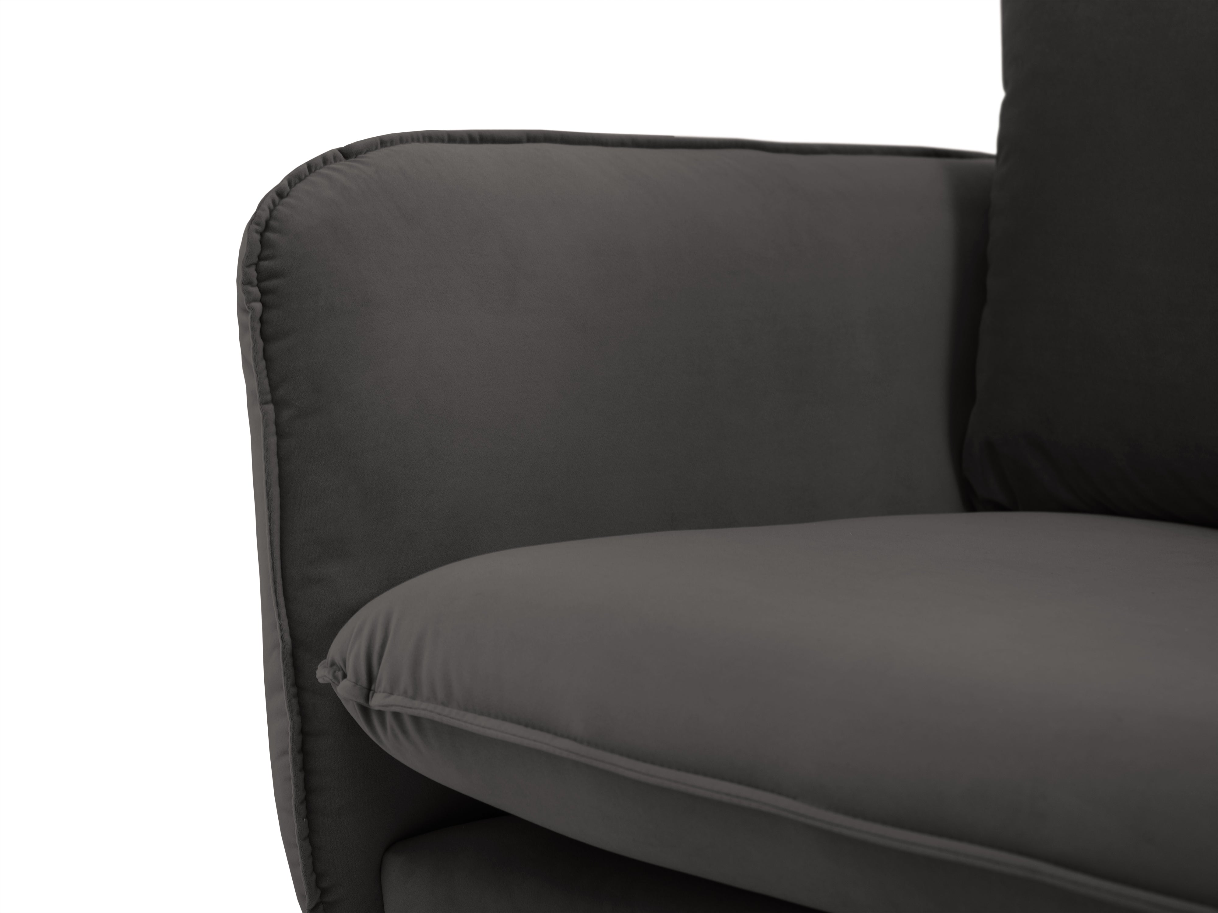 Sofa z jemného velúru pre 4 osoby VIENNA tmavosivá so zlatým podstavcom