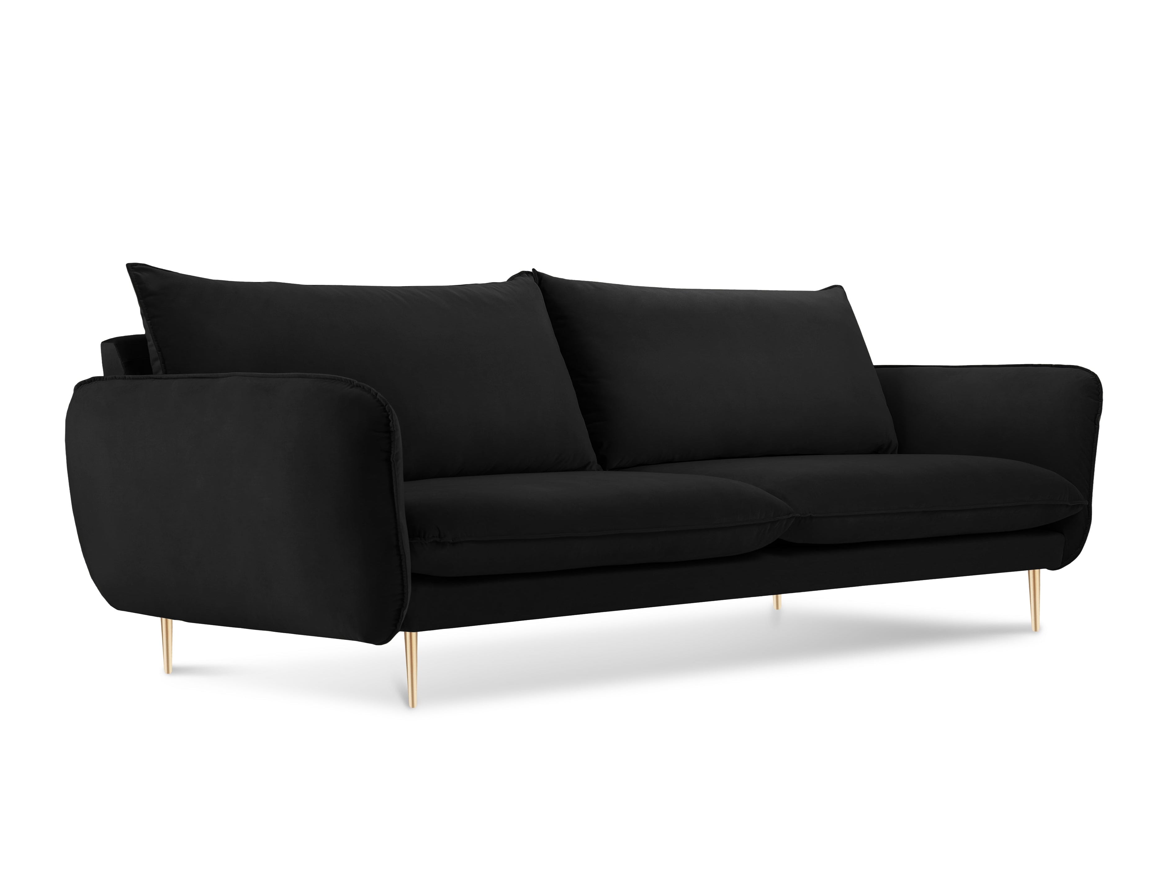 Sofa z jemného velúru pre 4 osoby VIENNA čierna so zlatým podstavcom