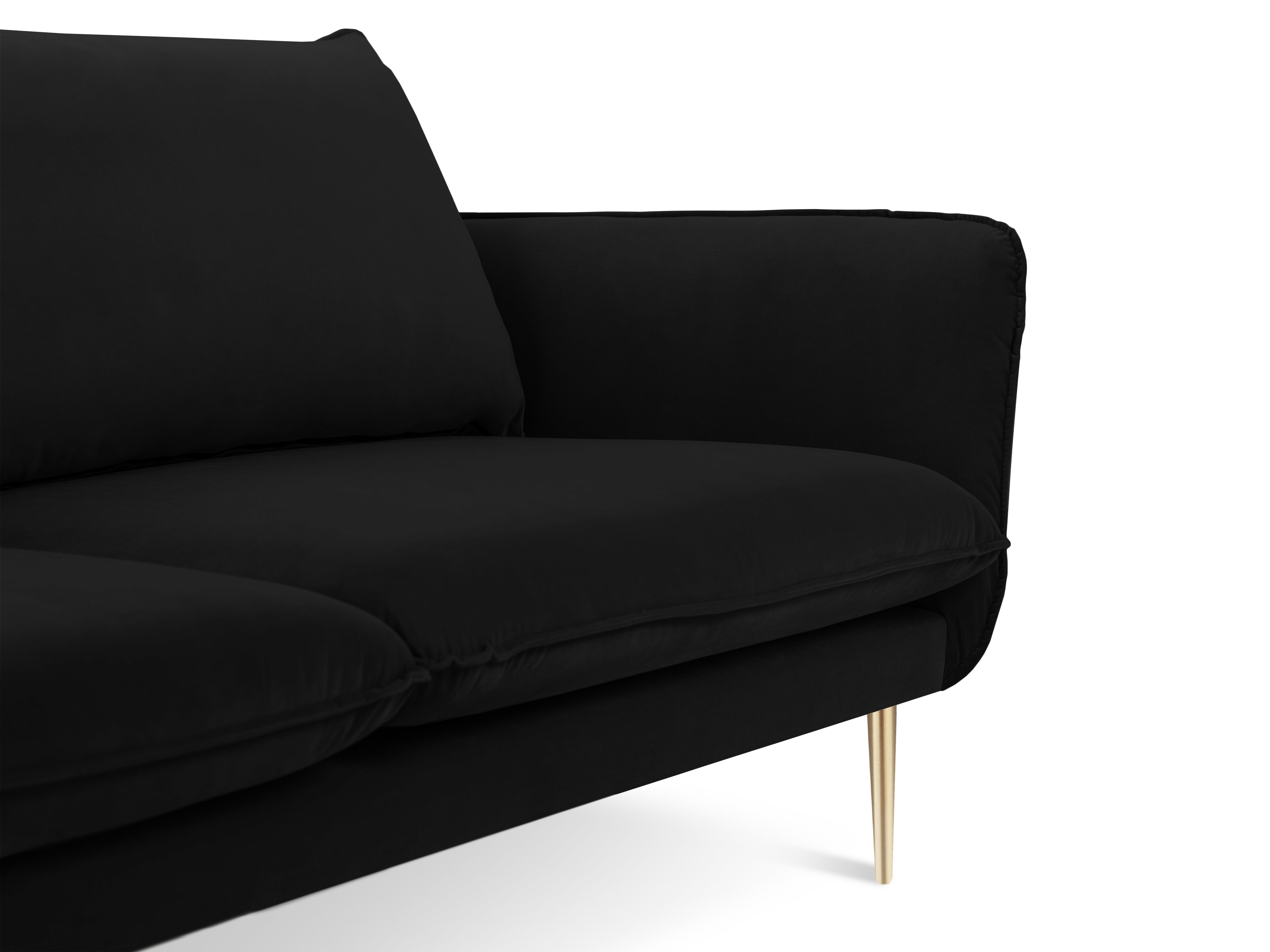 Sofa z jemného velúru pre 4 osoby VIENNA čierna so zlatým podstavcom