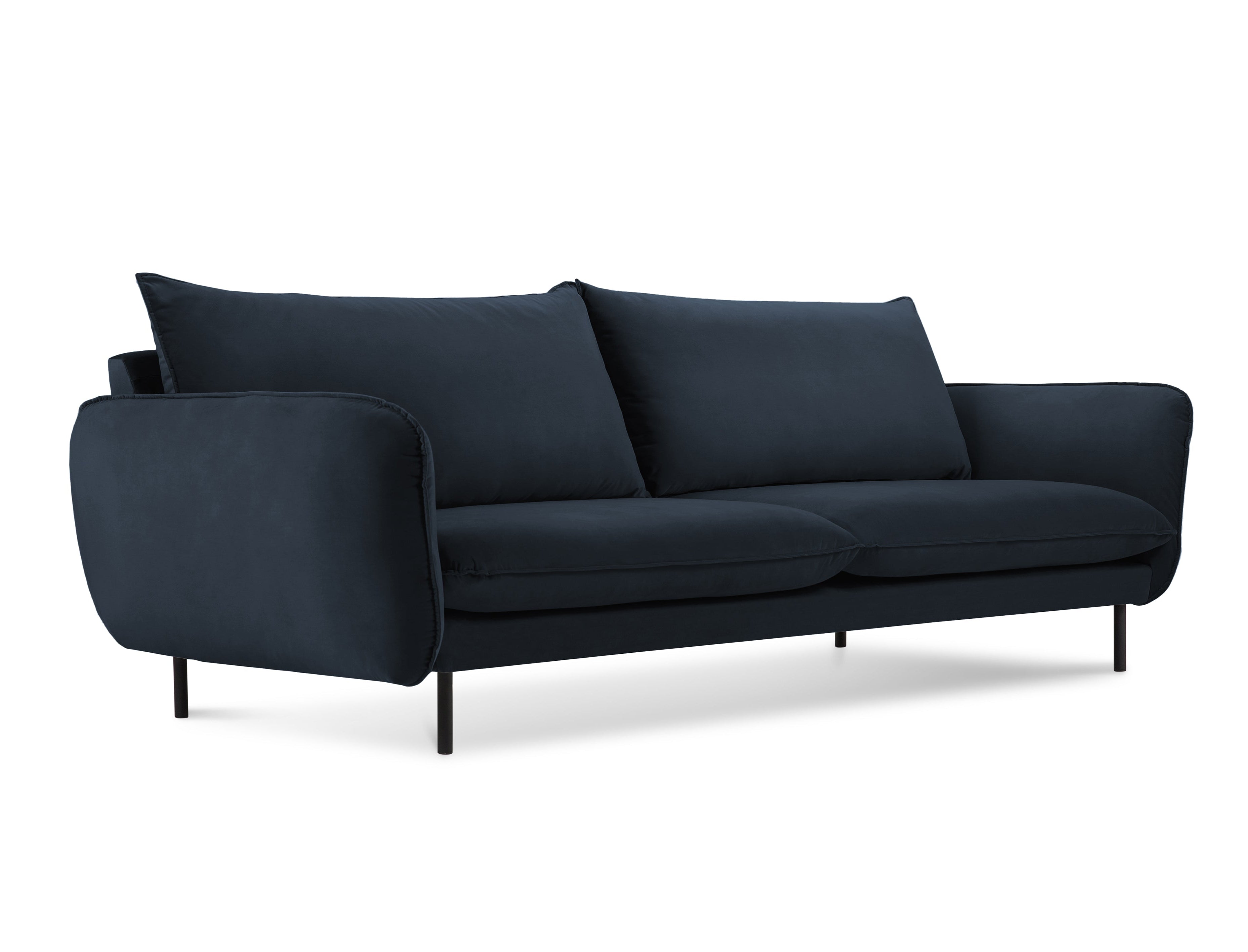 Sofa z jemného velúru pre 4 osoby VIENNA tmavomodrá s čiernym podstavcom