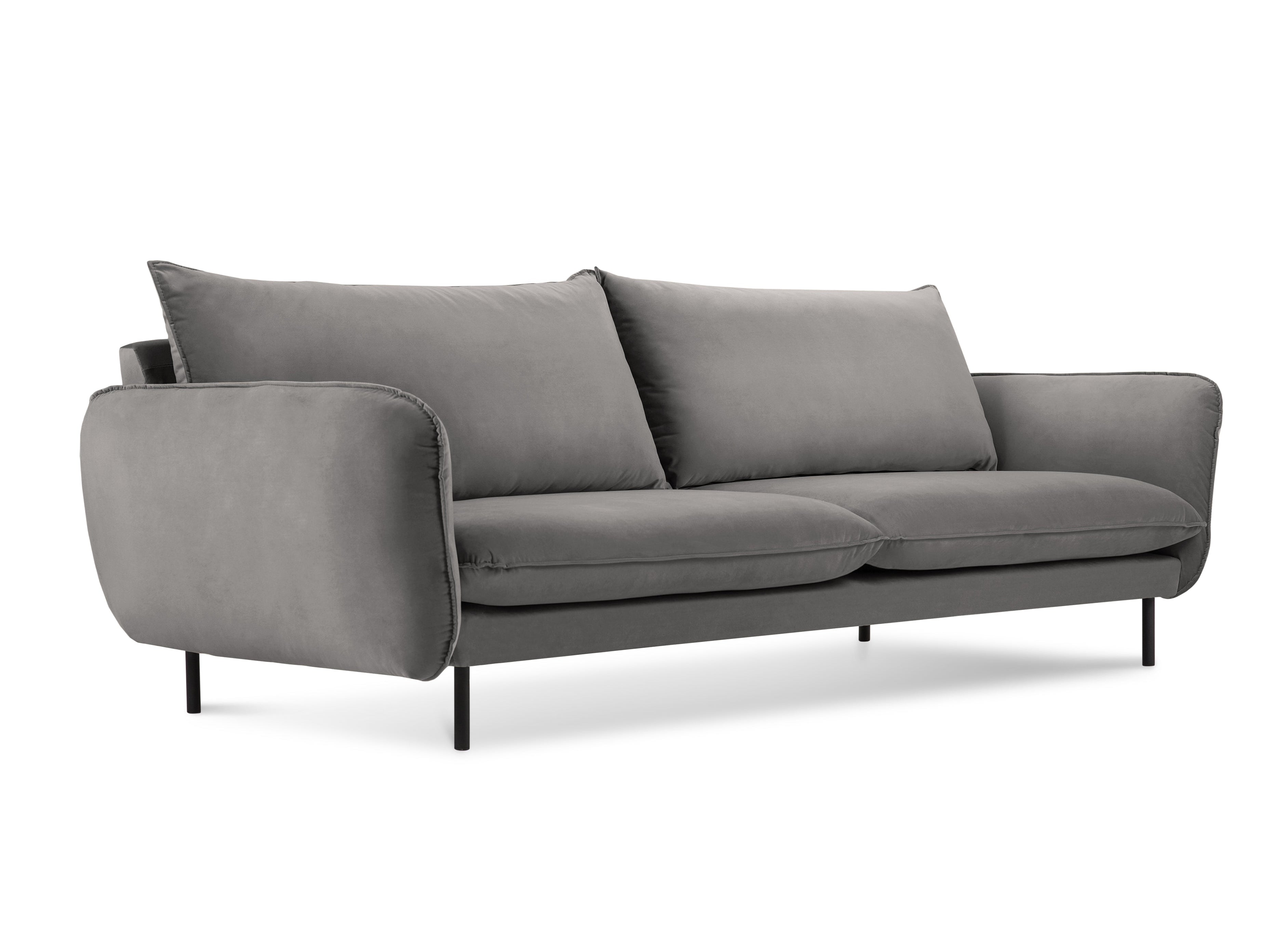 Sofa z jemného velúru pre 4 osoby VIENNA svetlosivá s čiernym podstavcom