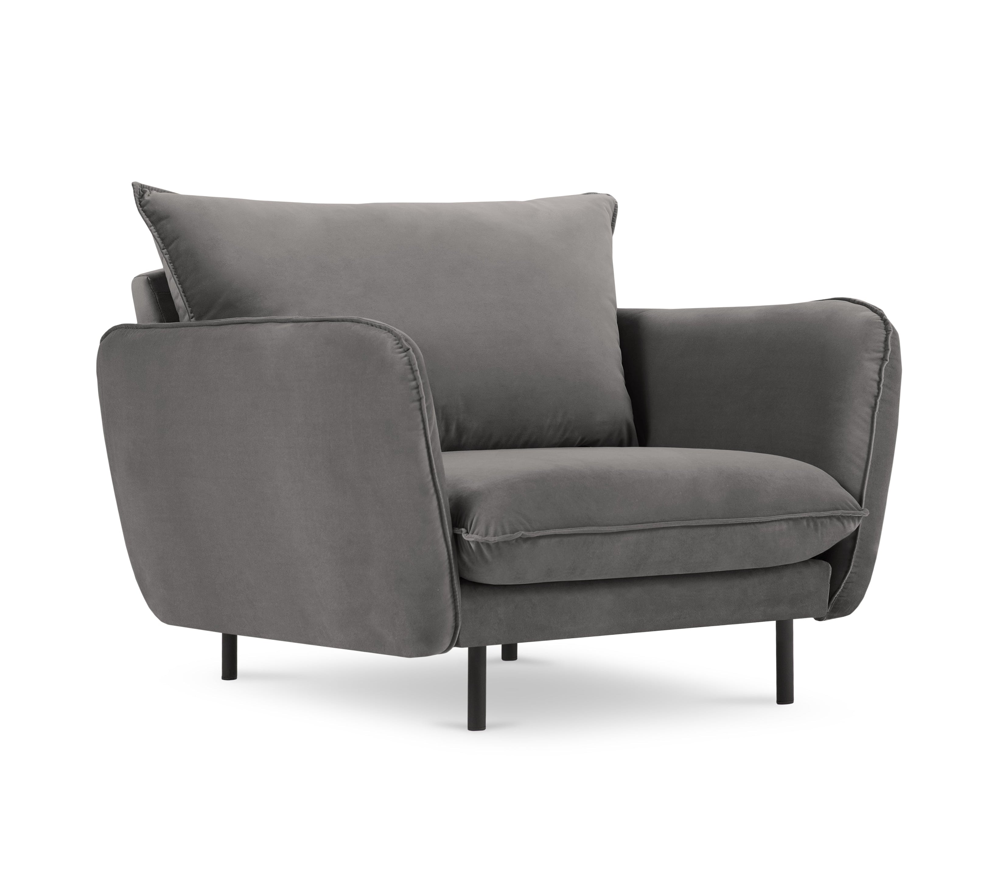 Sametové kreslo VIENNA svetlosivé s čiernym podstavcom