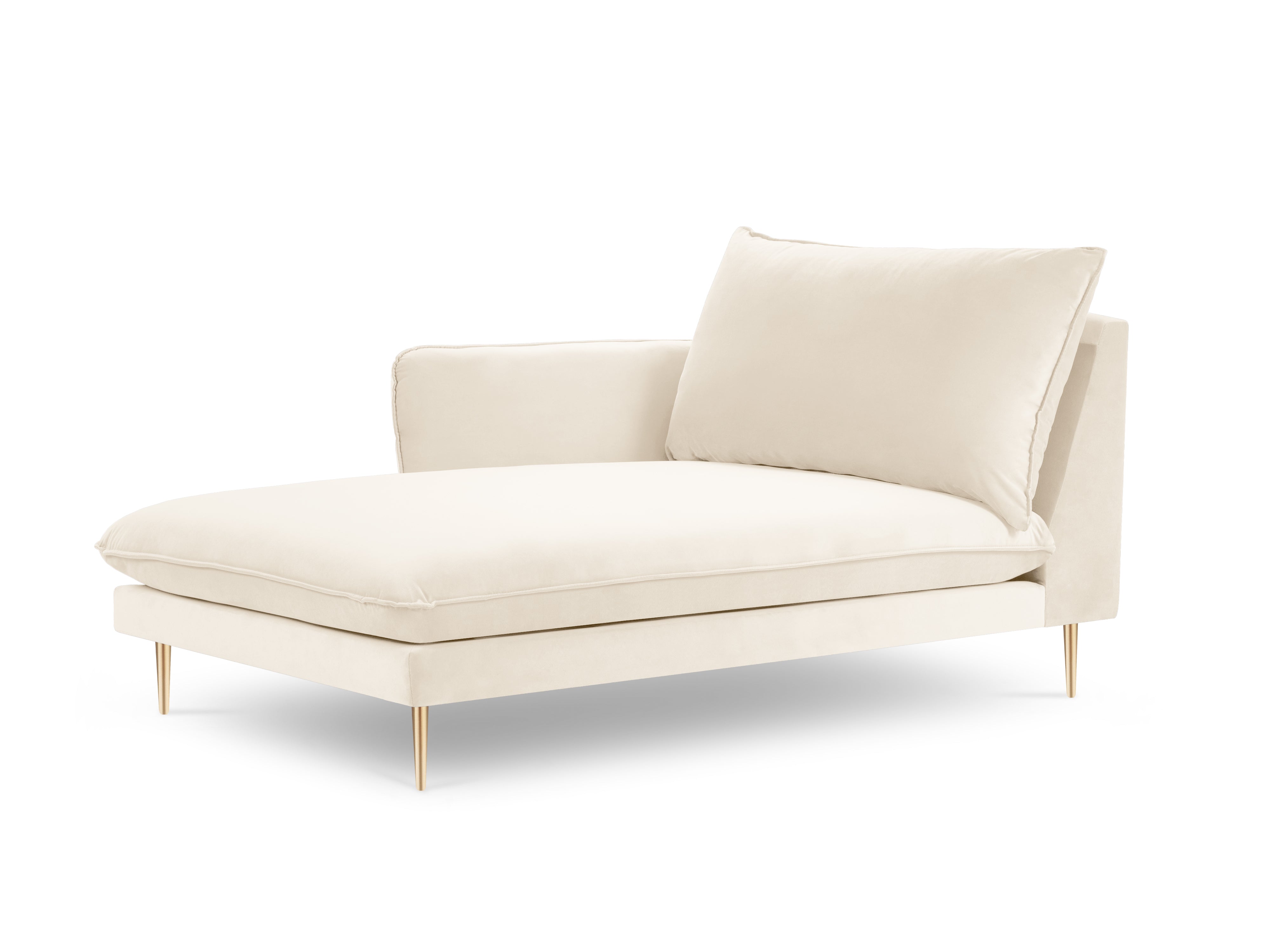 Left-sided velvet chaise longue VIENNA beige with a golden base