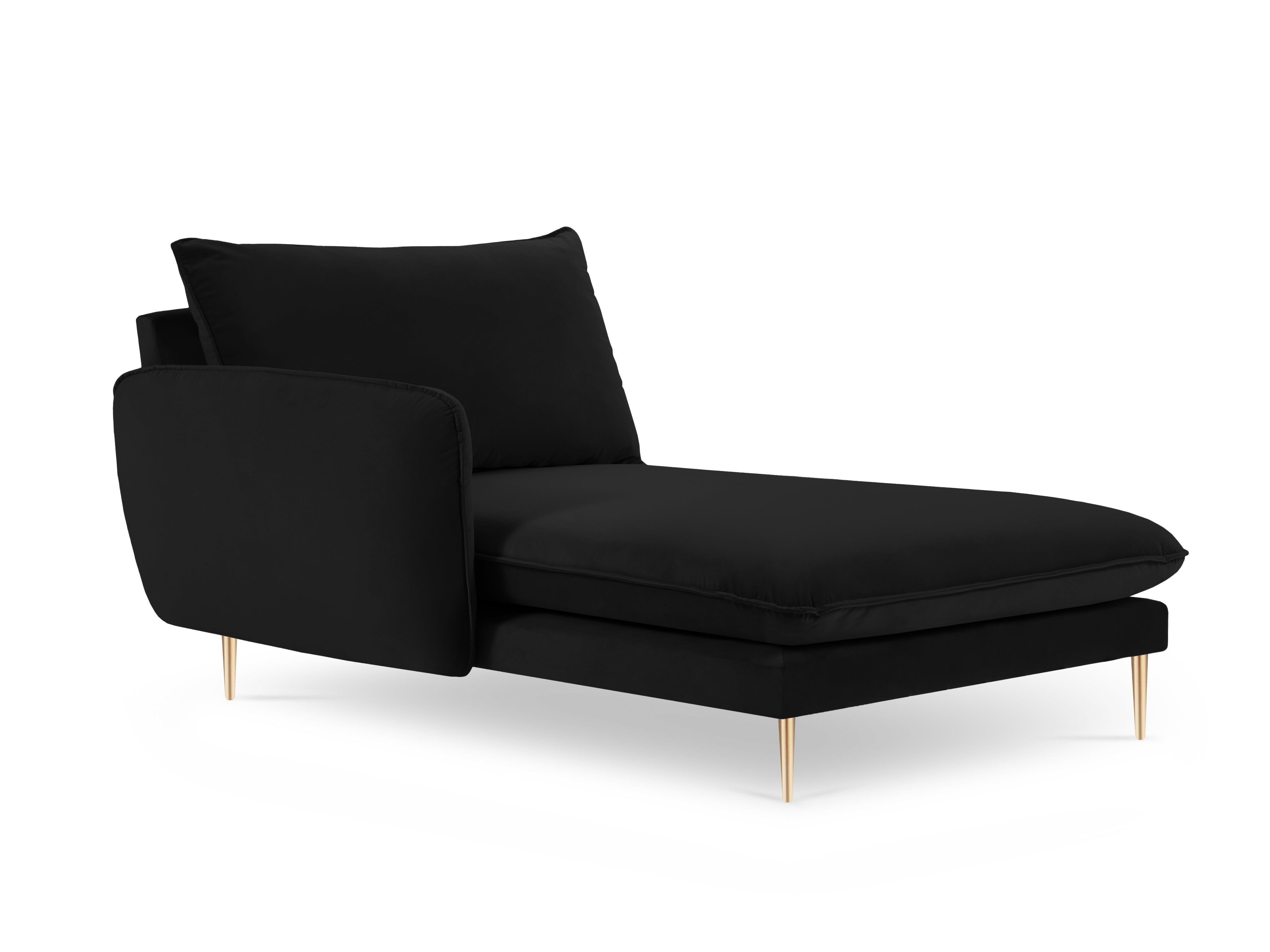 Left-sided velvet chaise longue VIENNA black with a gold base