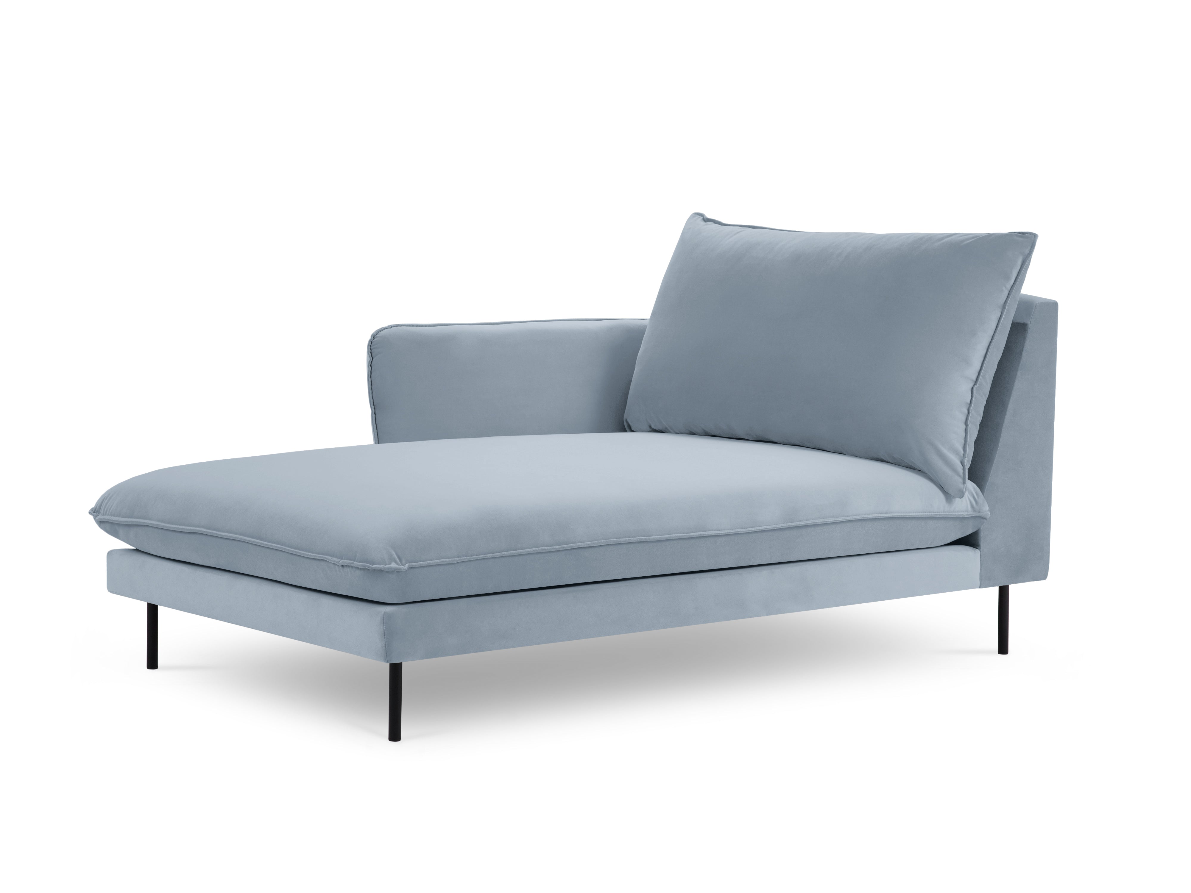 Left-facing velvet chaise longue VIENNA light blue with black base