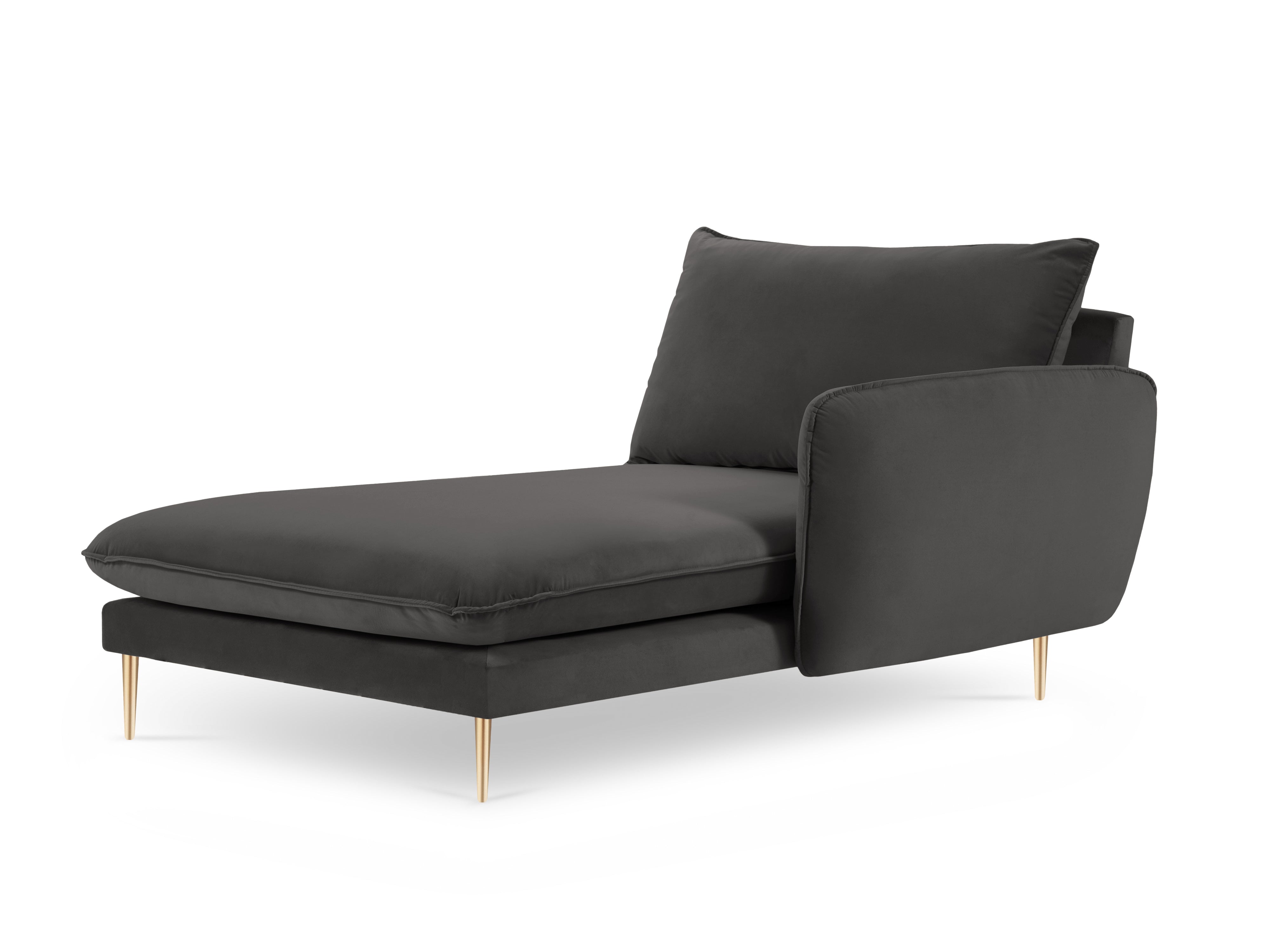 Right-facing velvet chaise longue VIENNA dark gray with a gold base