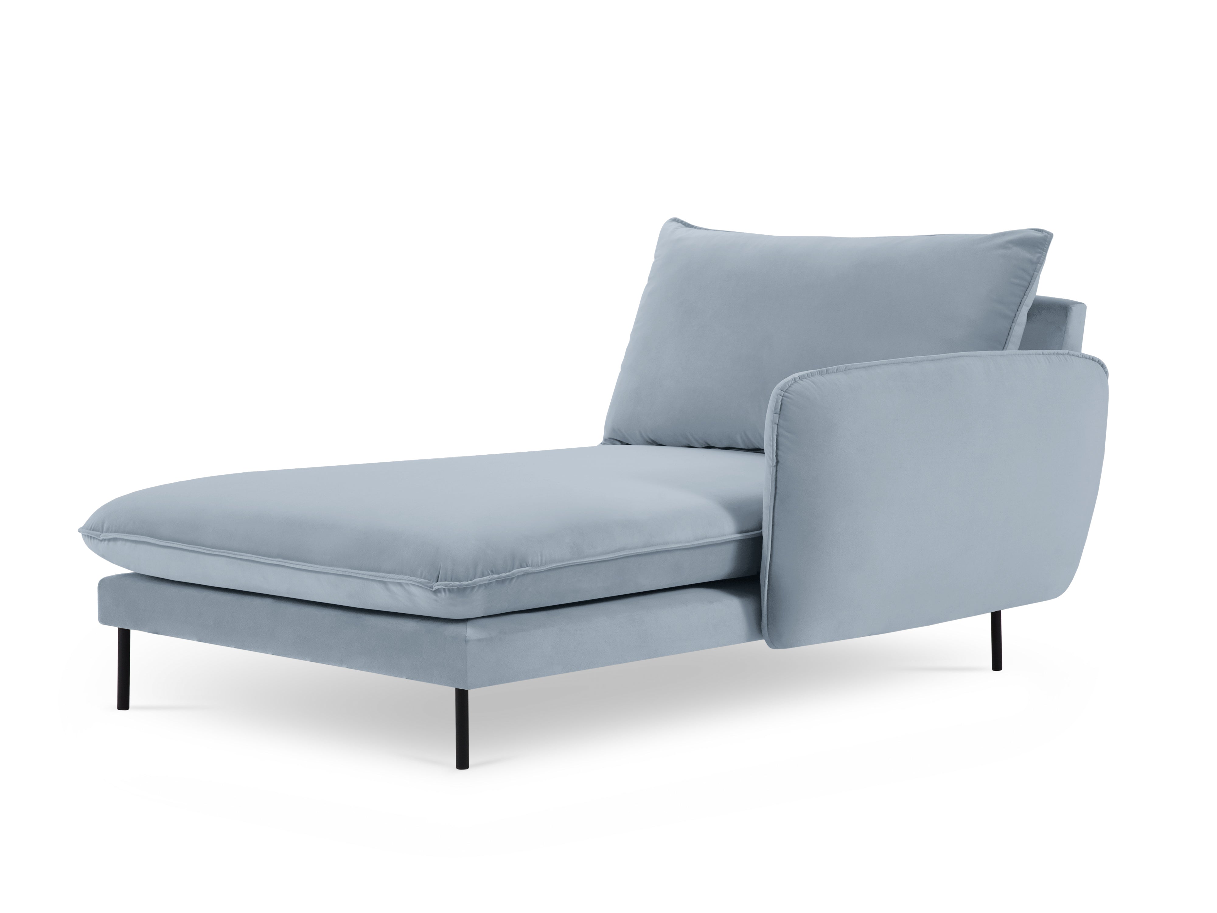 Right-facing velvet chaise longue VIENNA light blue with black base