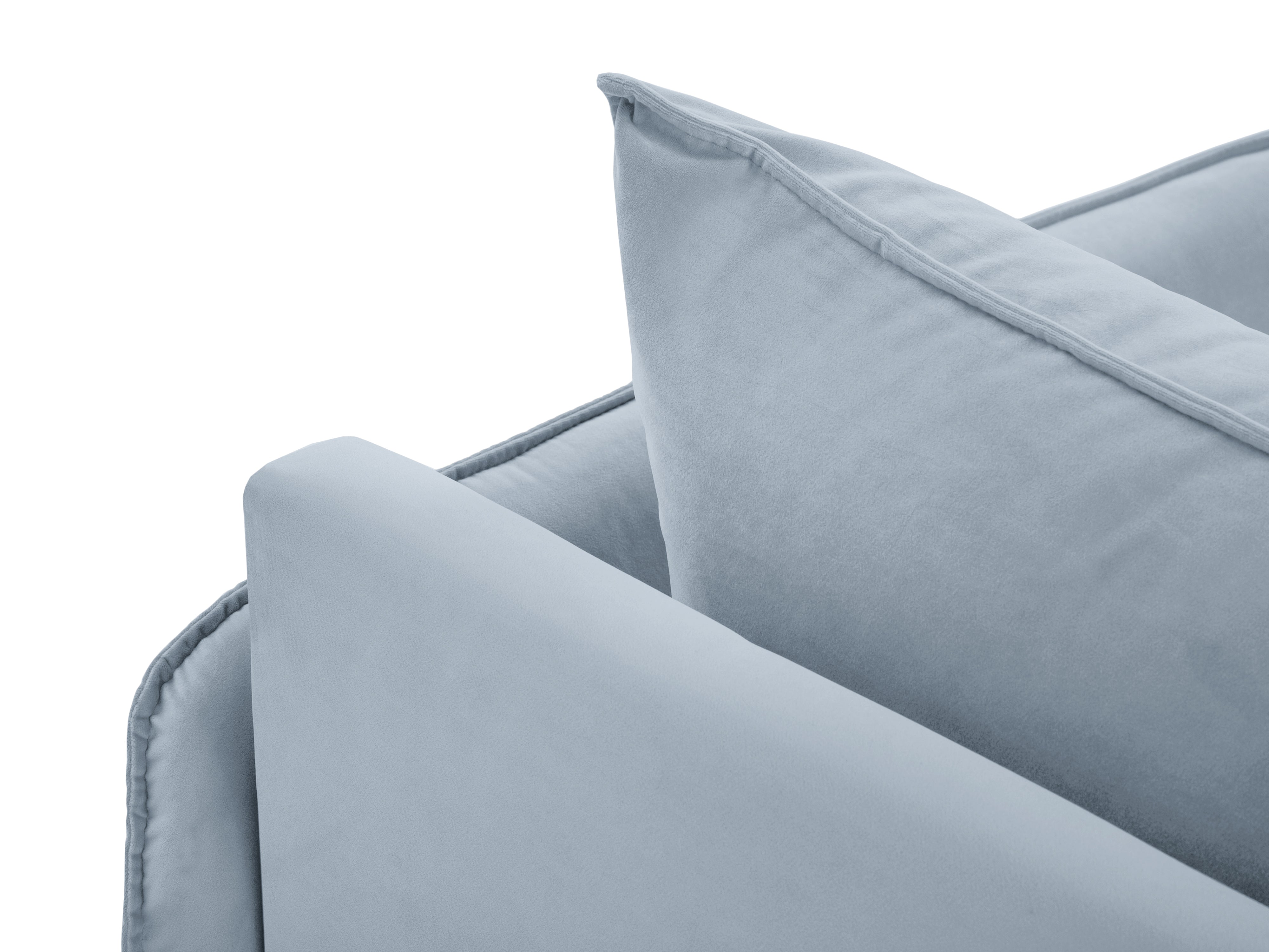 Sofa panoramatická zamatová 6-osobová VIENNA svetlomodrá s čiernym podstavcom