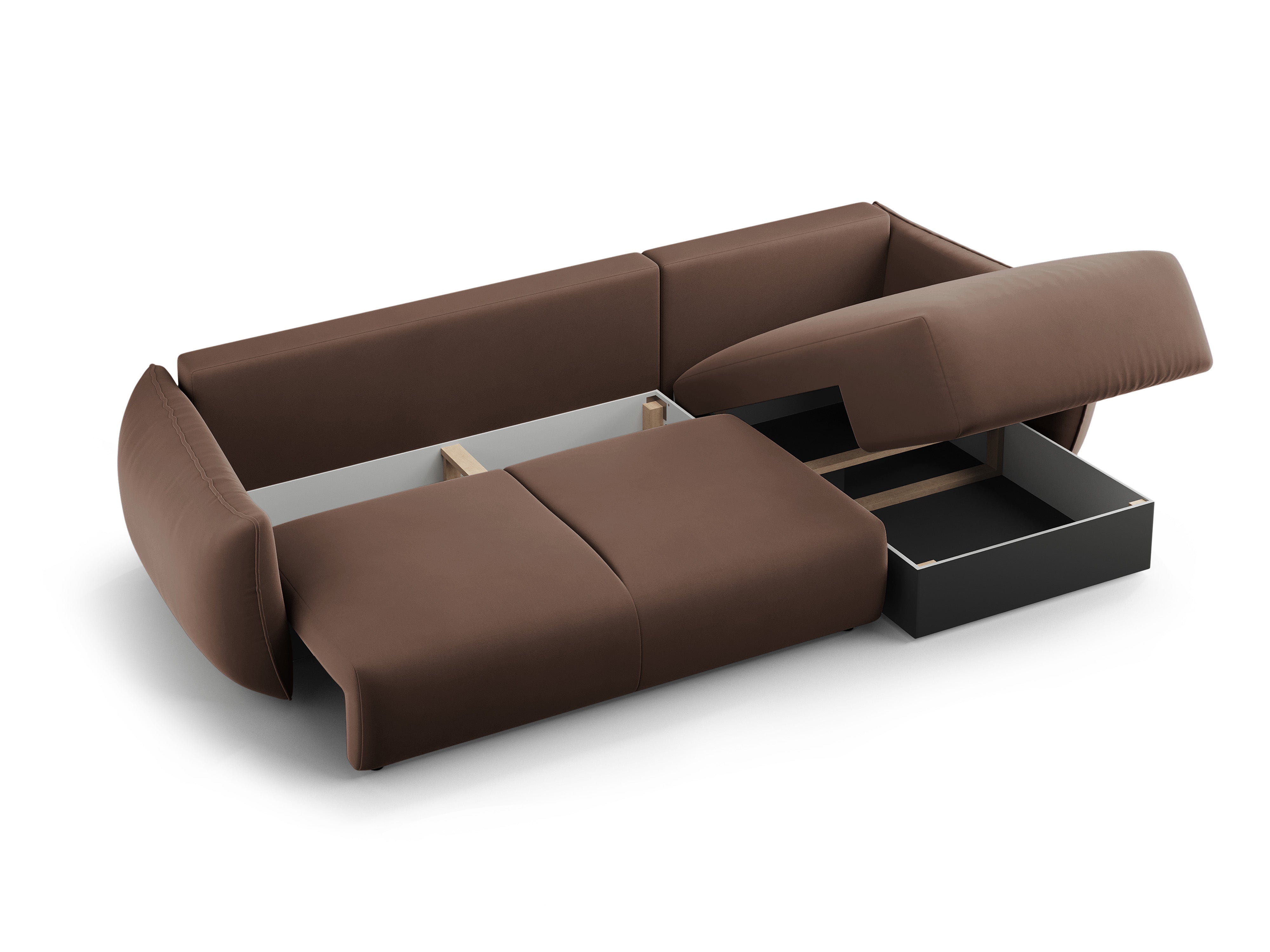 Sametový rohový gauč ľavostranný s funkciou spania MATERA čokoládový