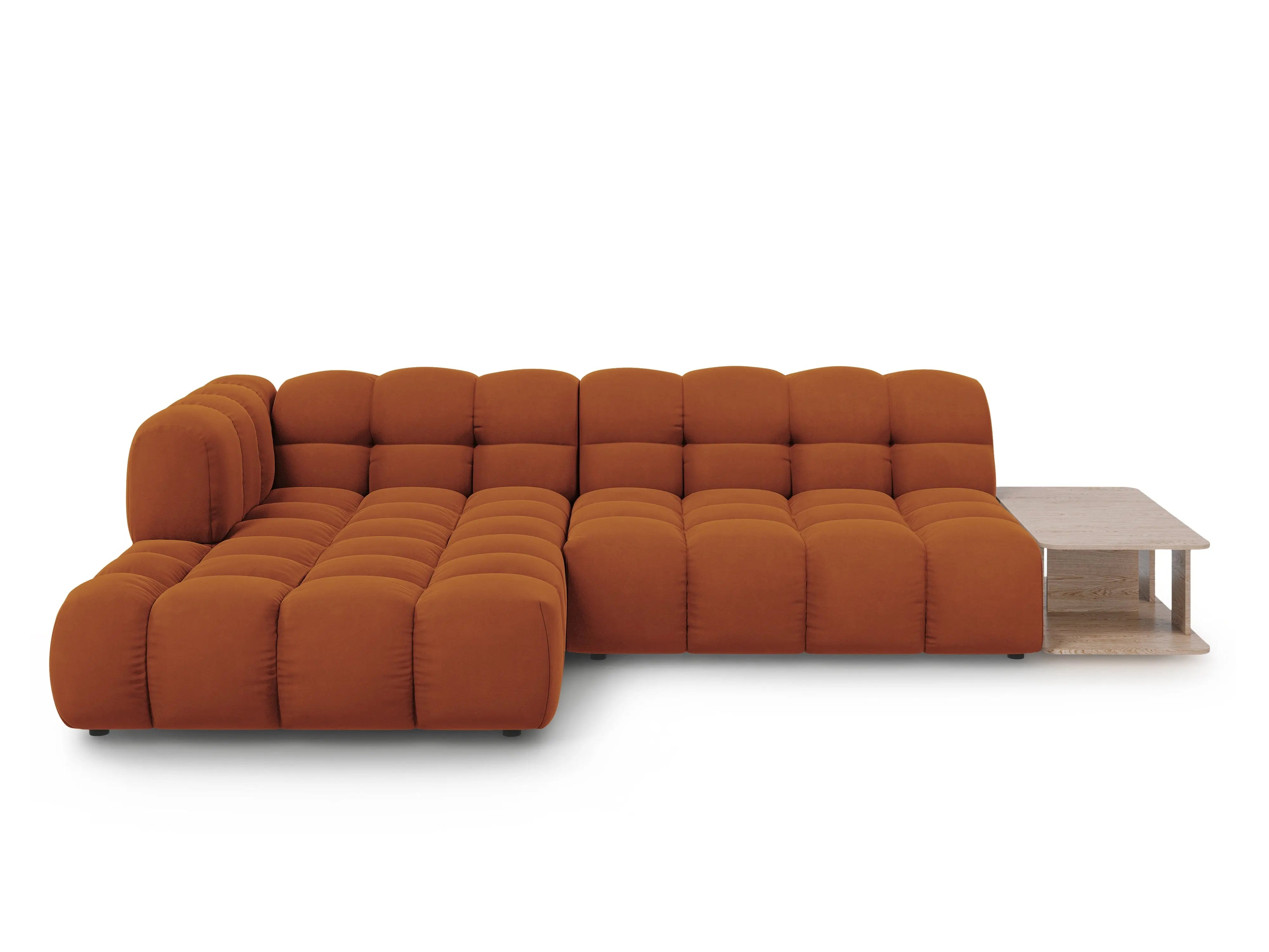 Narożnik aksamitny lewostronny 4-osobowy otwarty ze stolikiem SKY terracotta – Cosmopolitan Design