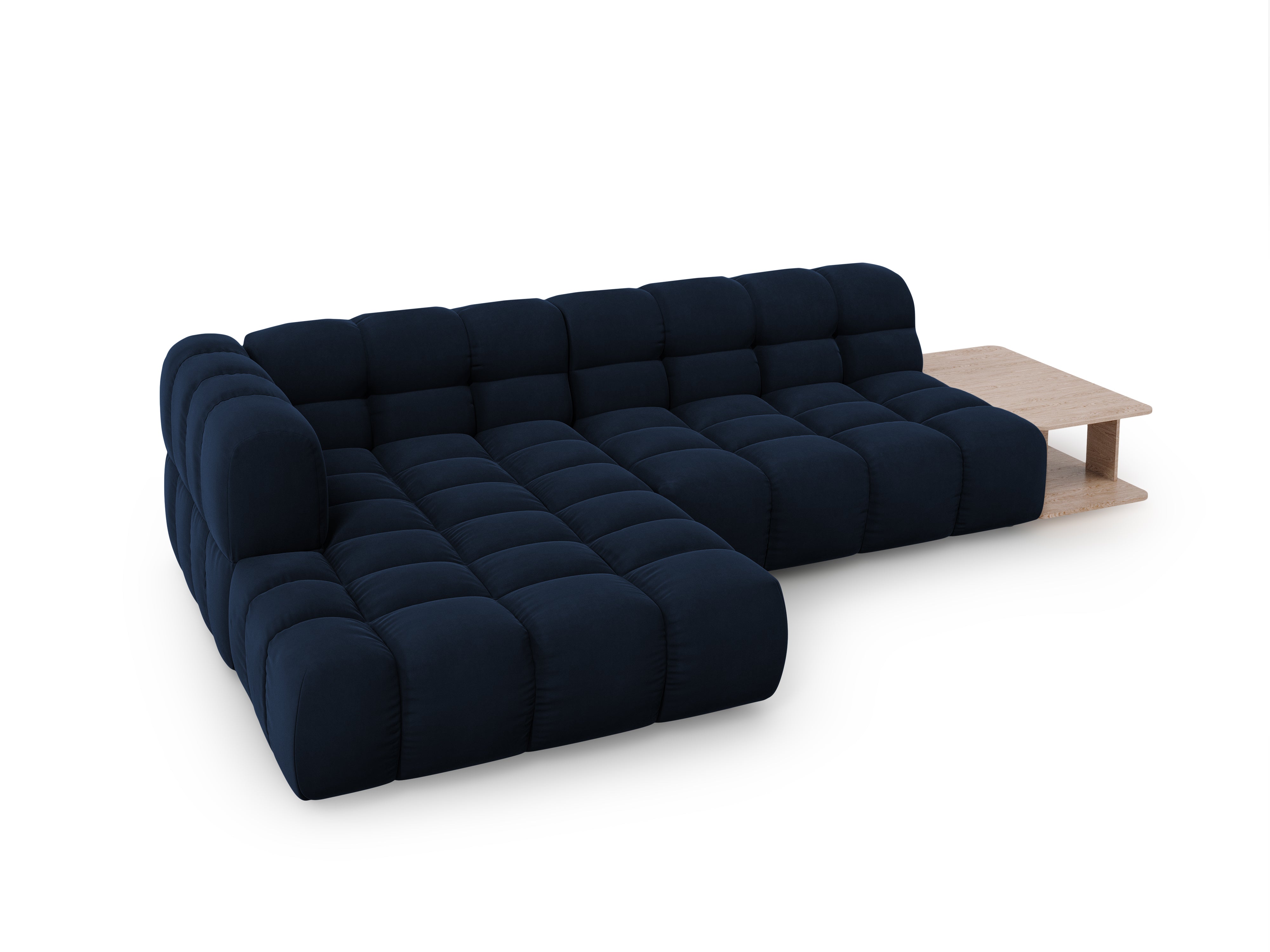Narożnik aksamitny lewostronny 4-osobowy otwarty ze stolikiem SKY granat królewski Cosmopolitan Design Eye on Design