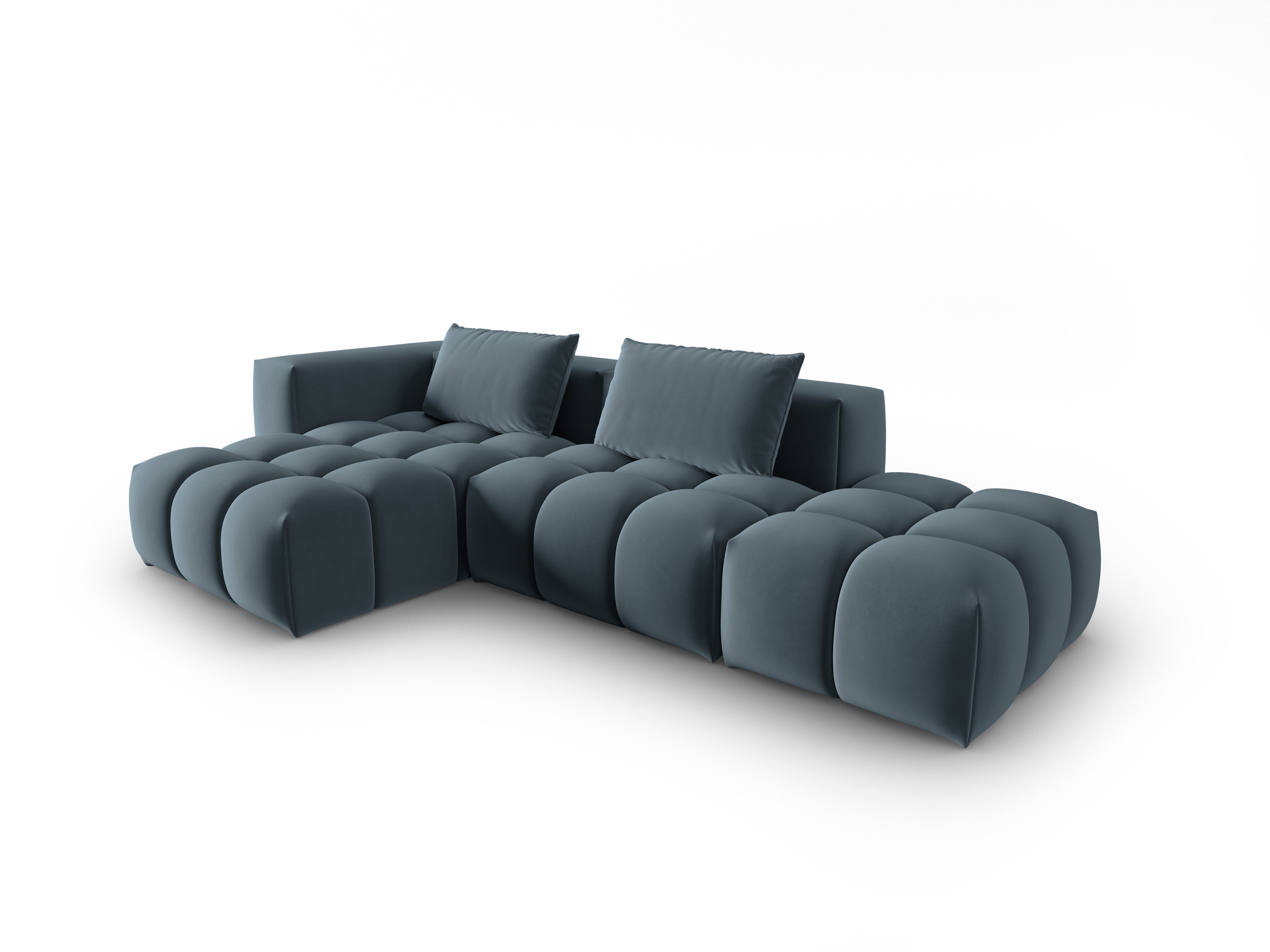 Sametová rohová pohovka pre 4 osoby ľavostranná otvorená VERONA modrá