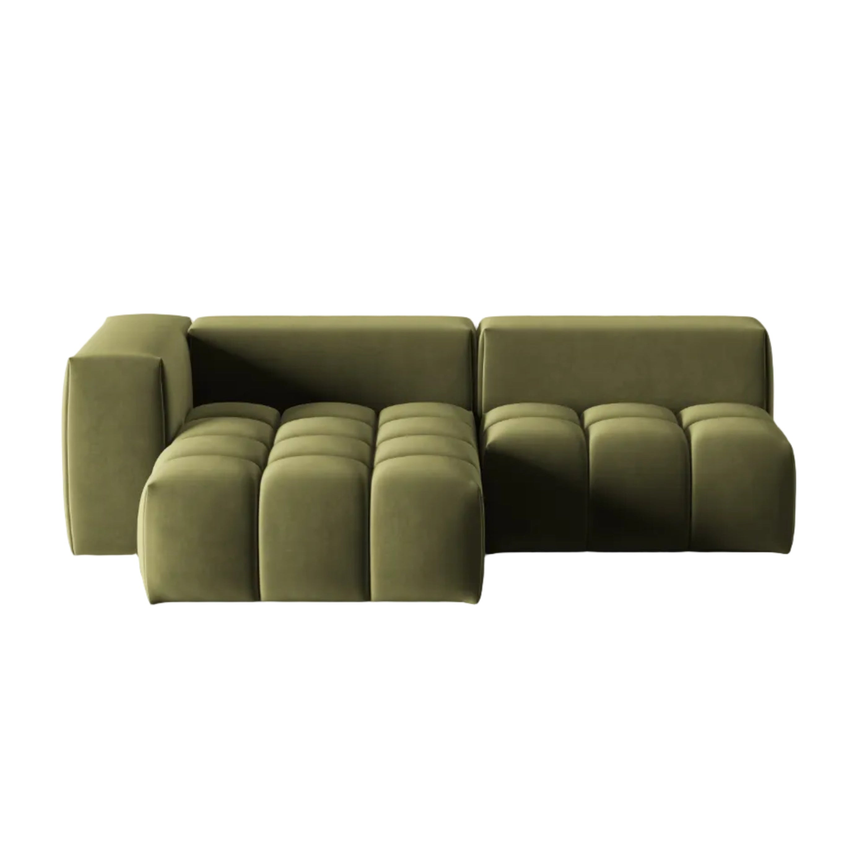 Velvet Corner Sofa for 3 People, Left-Open, VERONA, Light Green