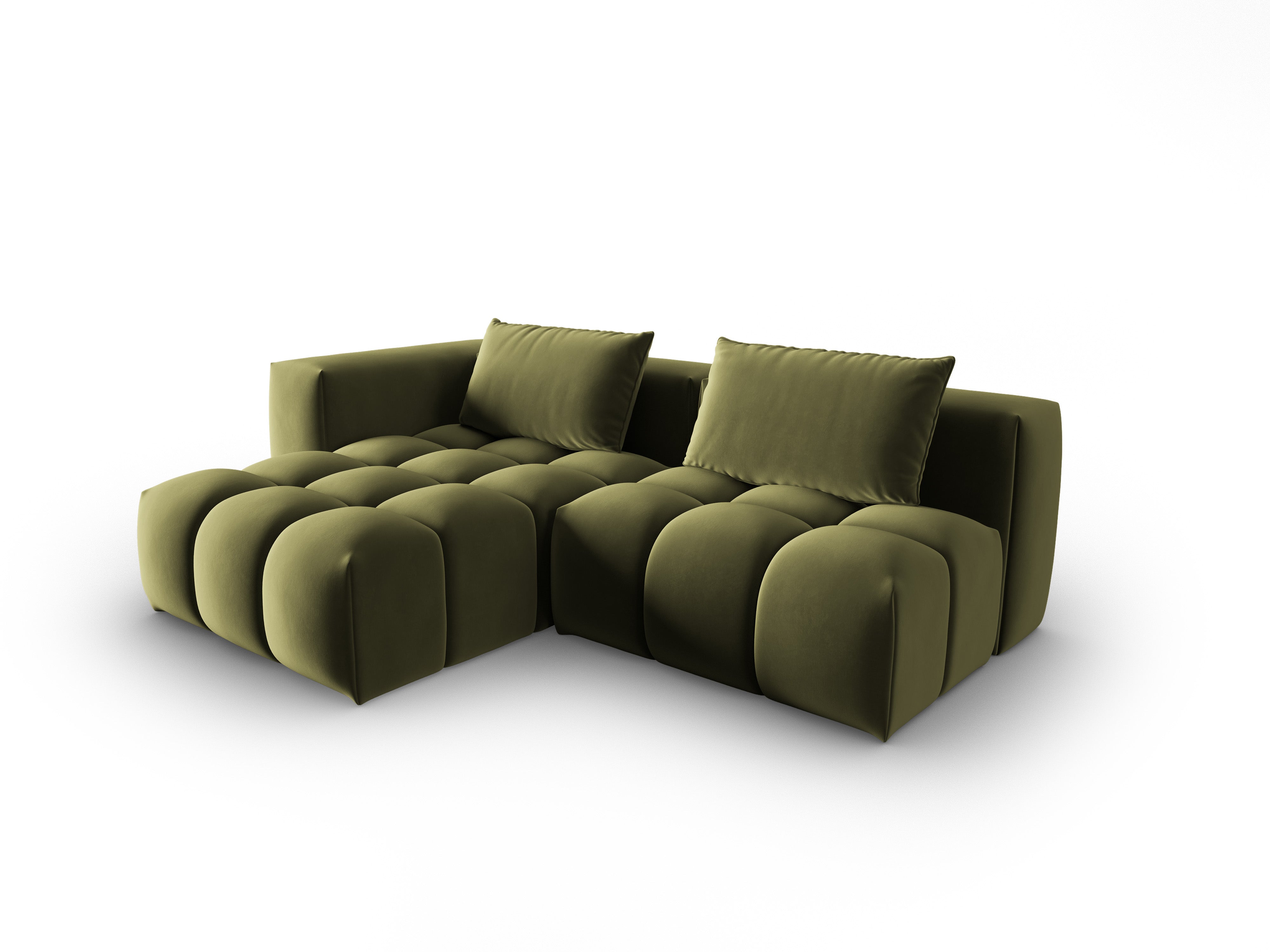 Velvet Corner Sofa for 3 People, Left-Open, VERONA, Light Green
