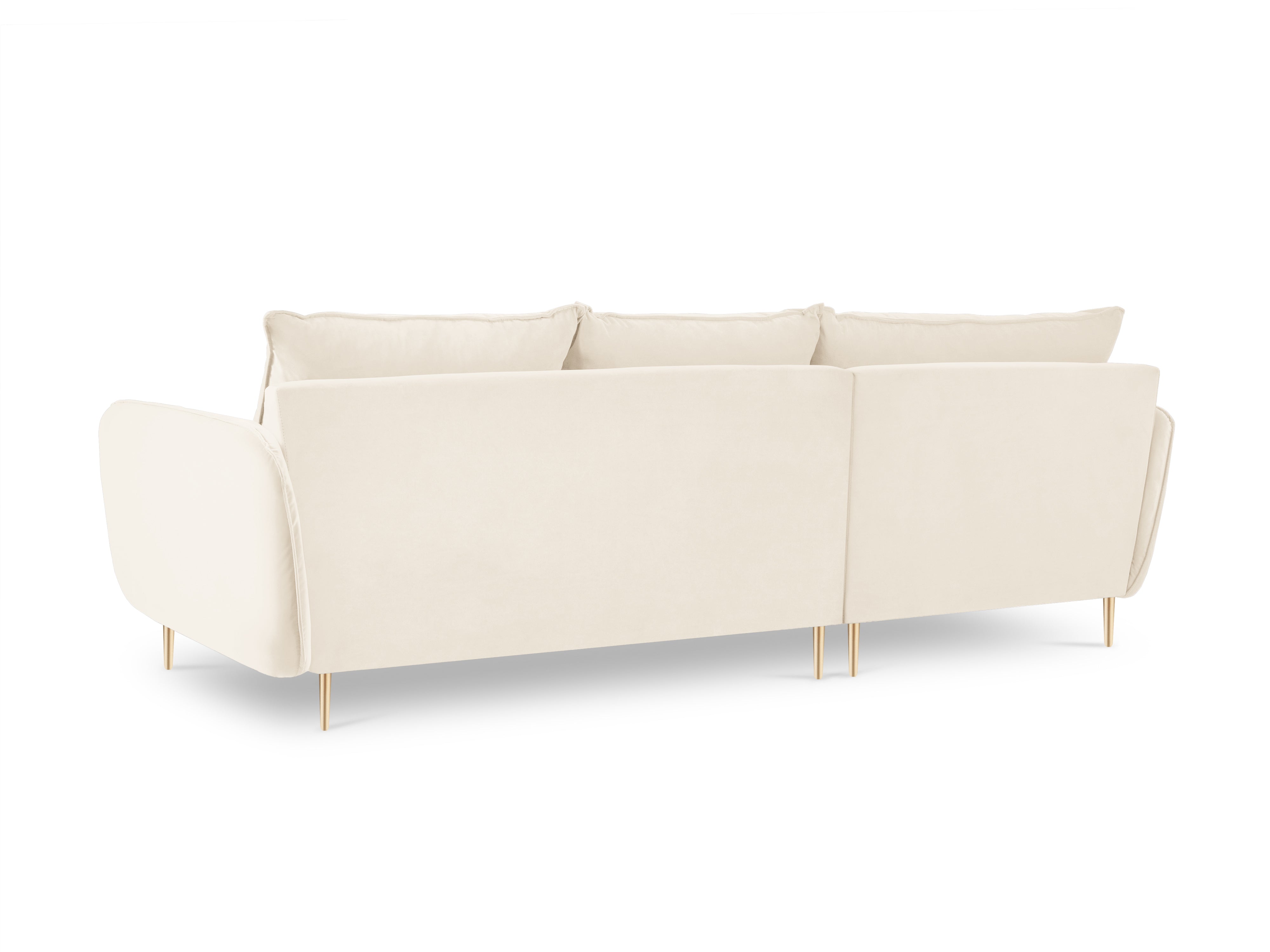 Left-facing velvet corner sofa for 5 people VIENNA in beige with a gold base